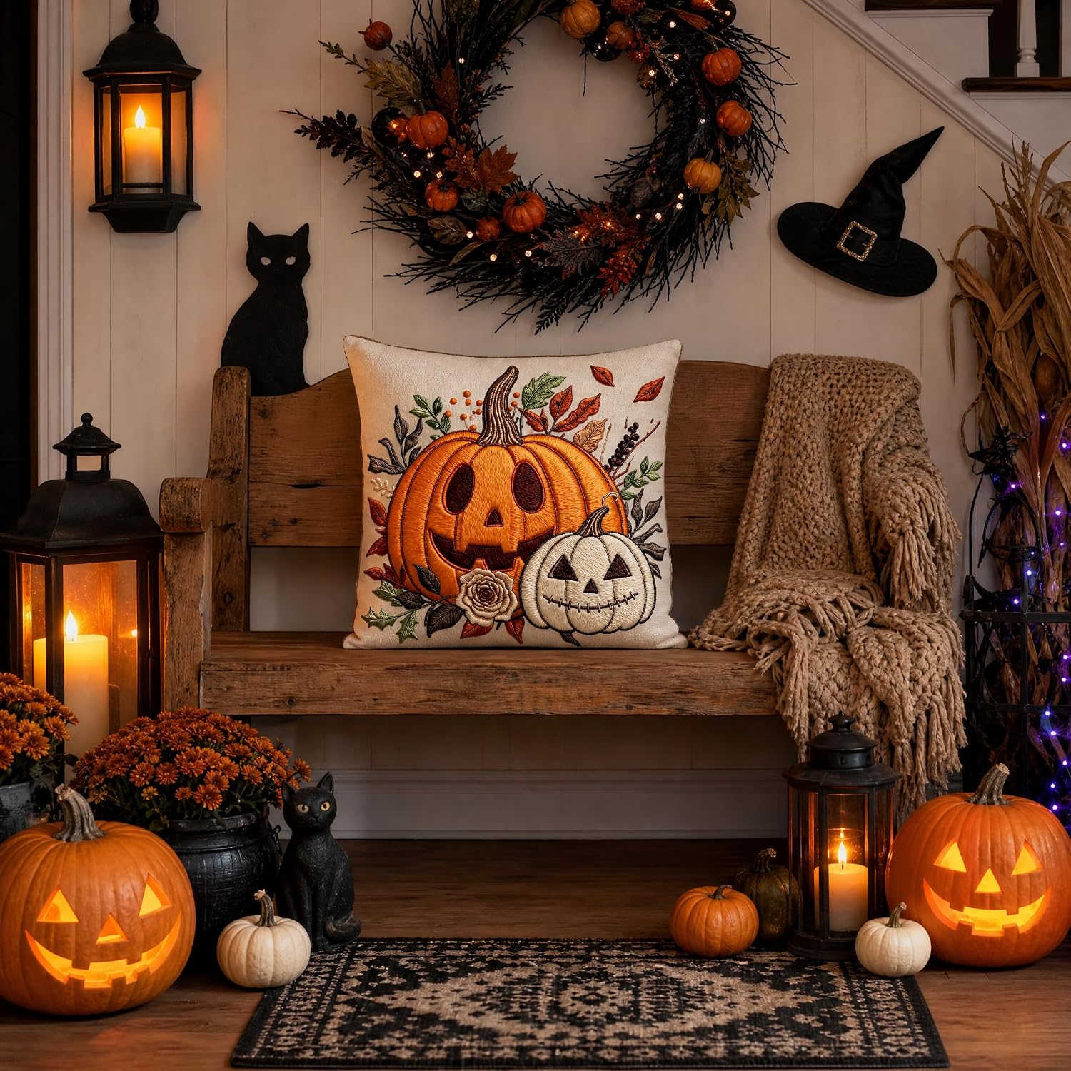 Maple Leaf Pumpkin Linen Throw Pillow Cover 18x18 for Sofa image 2