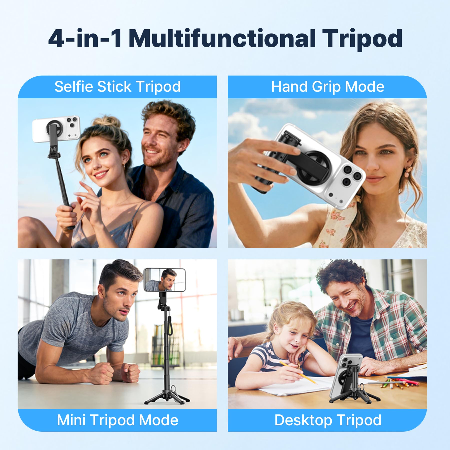 Bastone per selfie magnetico tascabile per iPhone, leggero mini selfie stick treppiede con telecomando staccabile, compatibile con MagSafe, supporto per telefono estensibile pieghevole per viaggi/vlog