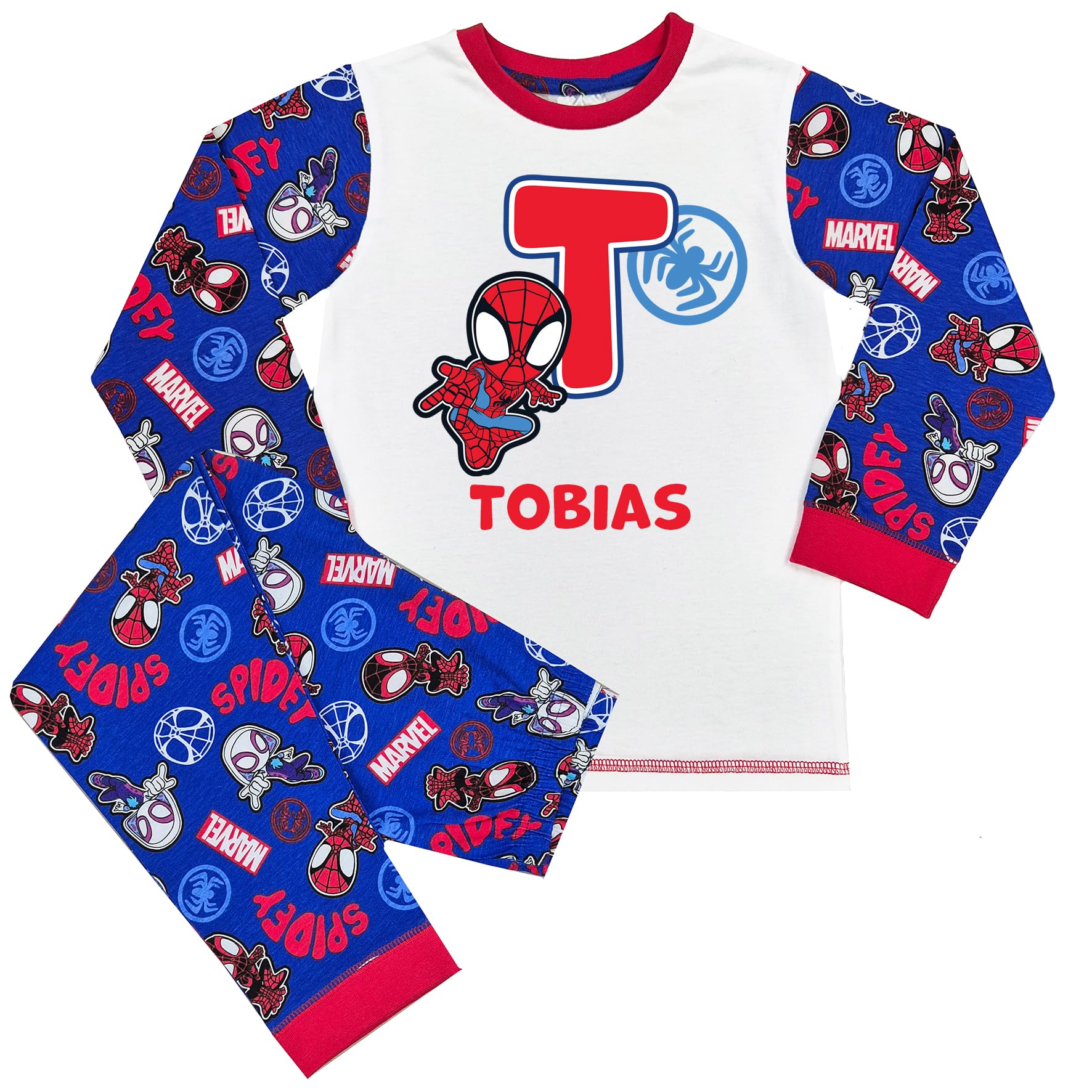 Marvel Spidey Personalised Boys Pyjamas Initial & Name Spiderman PJs (Spidey Initial & Name, 2-3 Years) Blue