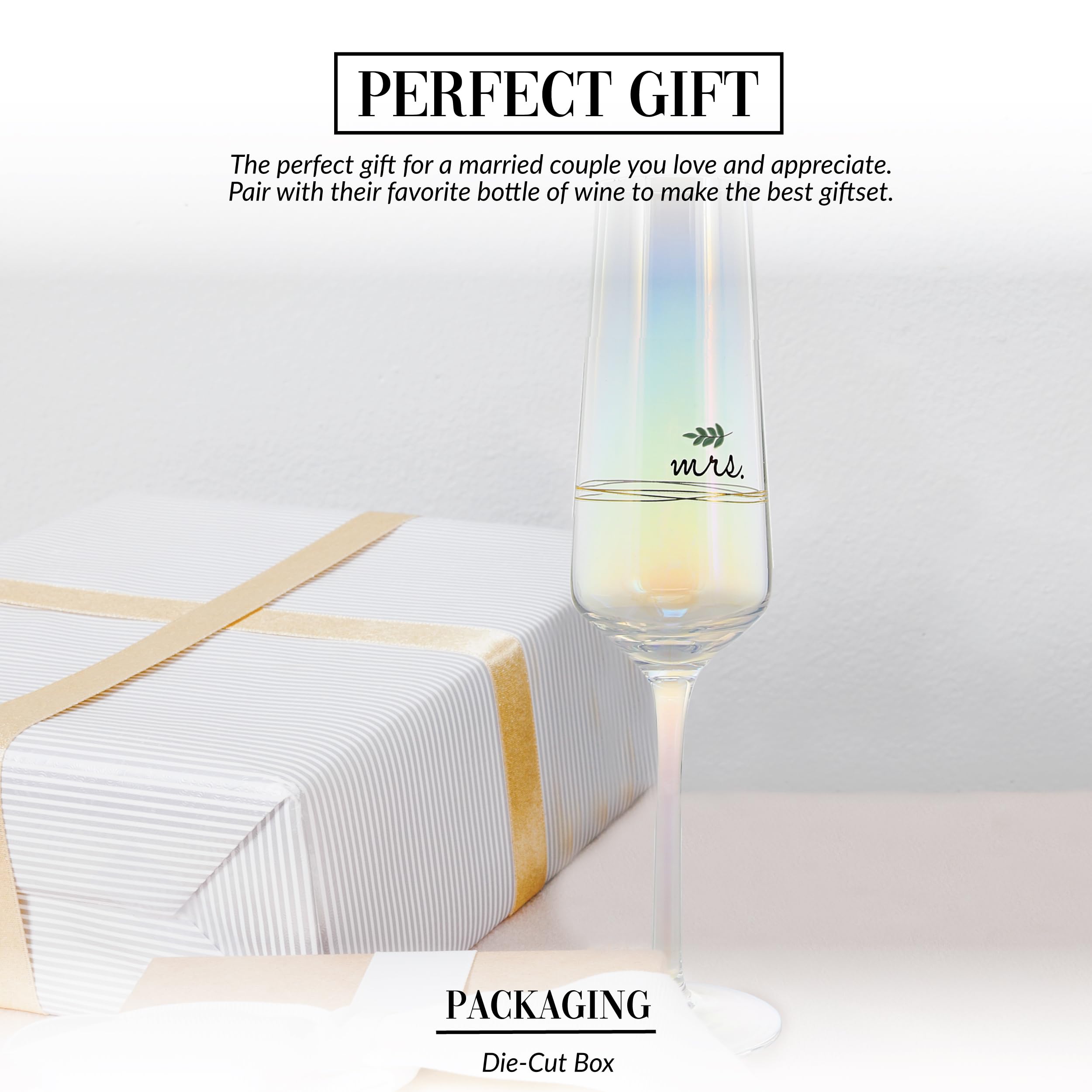 Pavilion Gift Company - Mrs. - Flûte à champagne en verre irisé de 237 ml, verre de mariage et flûte à grille-pain, cadeau de mariage pour couple, 1 pièce (lot de 1), 7,6 x 7,6 x 25,4 cm