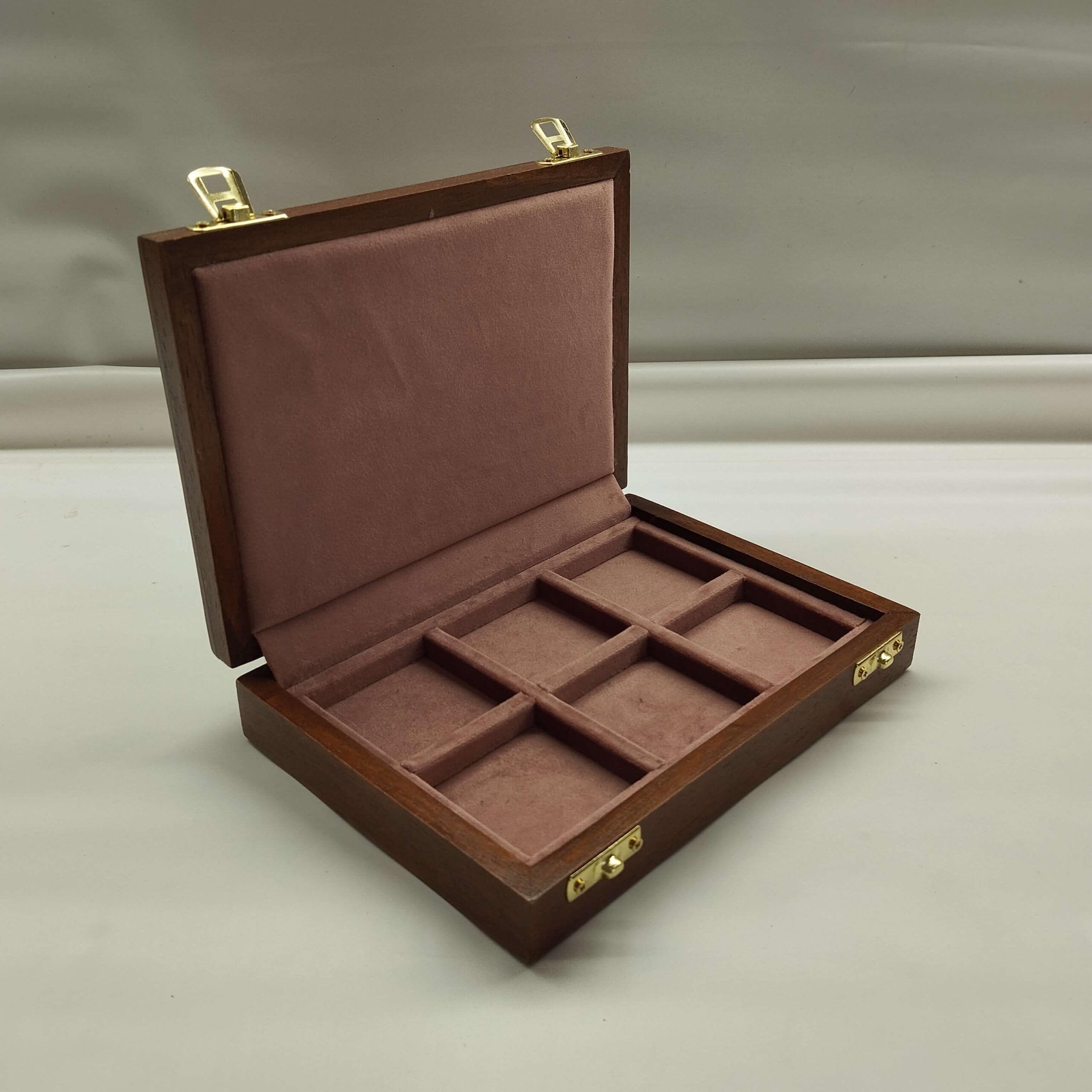 Set de 6 Estuches Individuales para Monedas 50x50 mm - Vitrina Expositor Coleccionista Artesanal de Madera y Terciopelo - Caja Porta Monedas Rosa