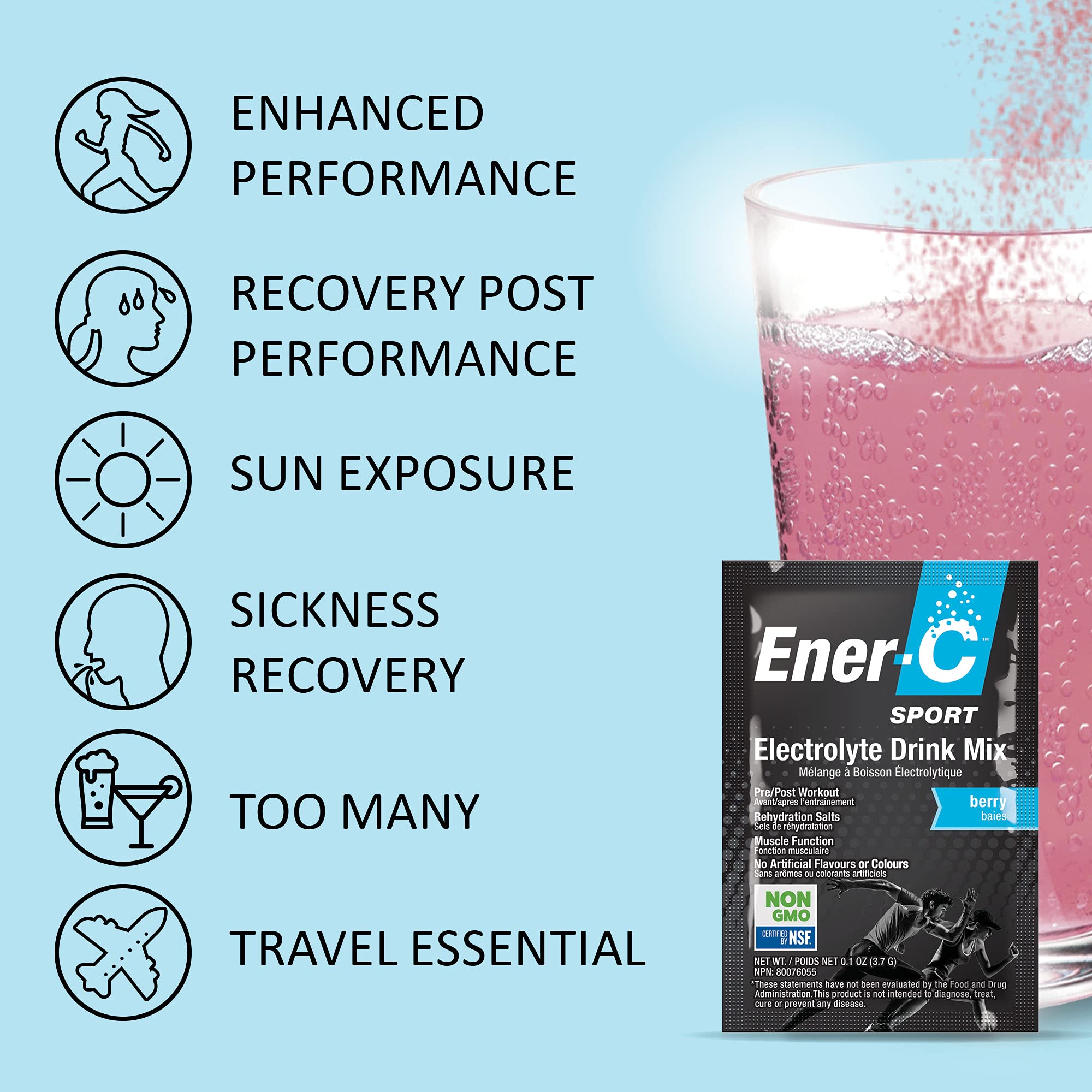 EnerC Sport Electrolyte Drink Mix, NonGMO, Vegan, Real Fruit Juice