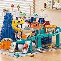 Vista 2 de Juego de Pista de Carreras de Dinosaurios para Niños de 3-5 Años, Juego de Pista de Coches con Colinas de Escalada de Dinosaurios con 10 Mini Autos