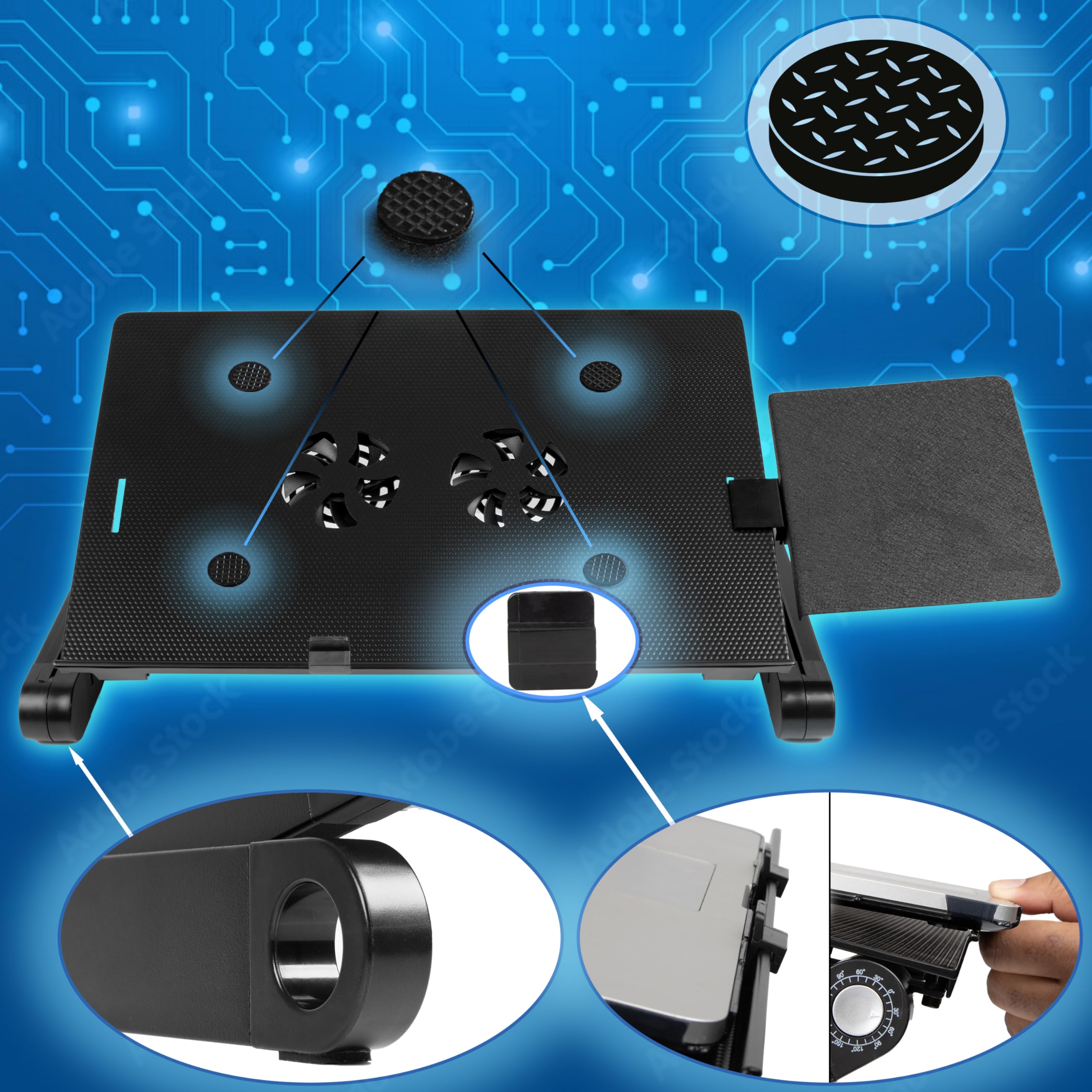Duronic DML141 Soporte para Ordenador portátil con Ventilador USB y Plataforma para ratón, Base Regulable
