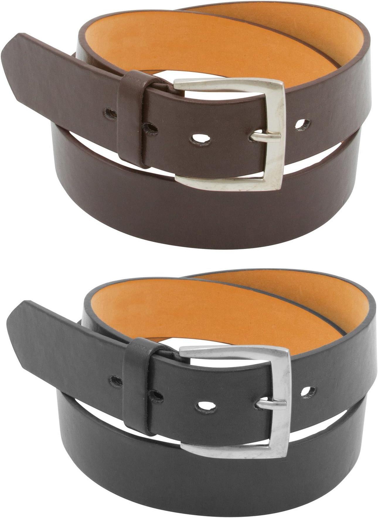 Mens Black and Brown Genuine Leather Belts (2 Pack) (34-36, Jean Belts)