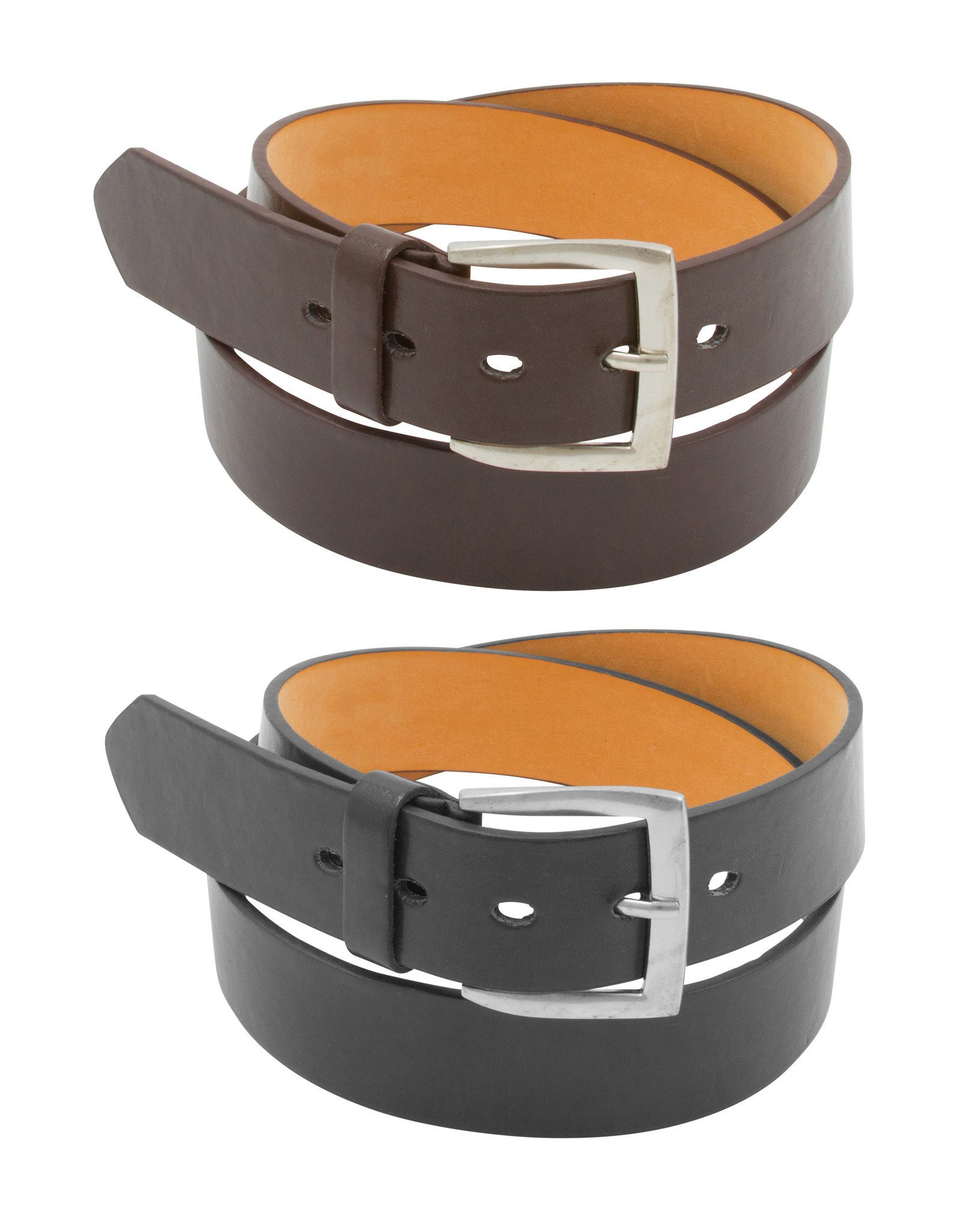 Mens Black and Brown Genuine Leather Belts (2 Pack) (34-36, Jean Belts)