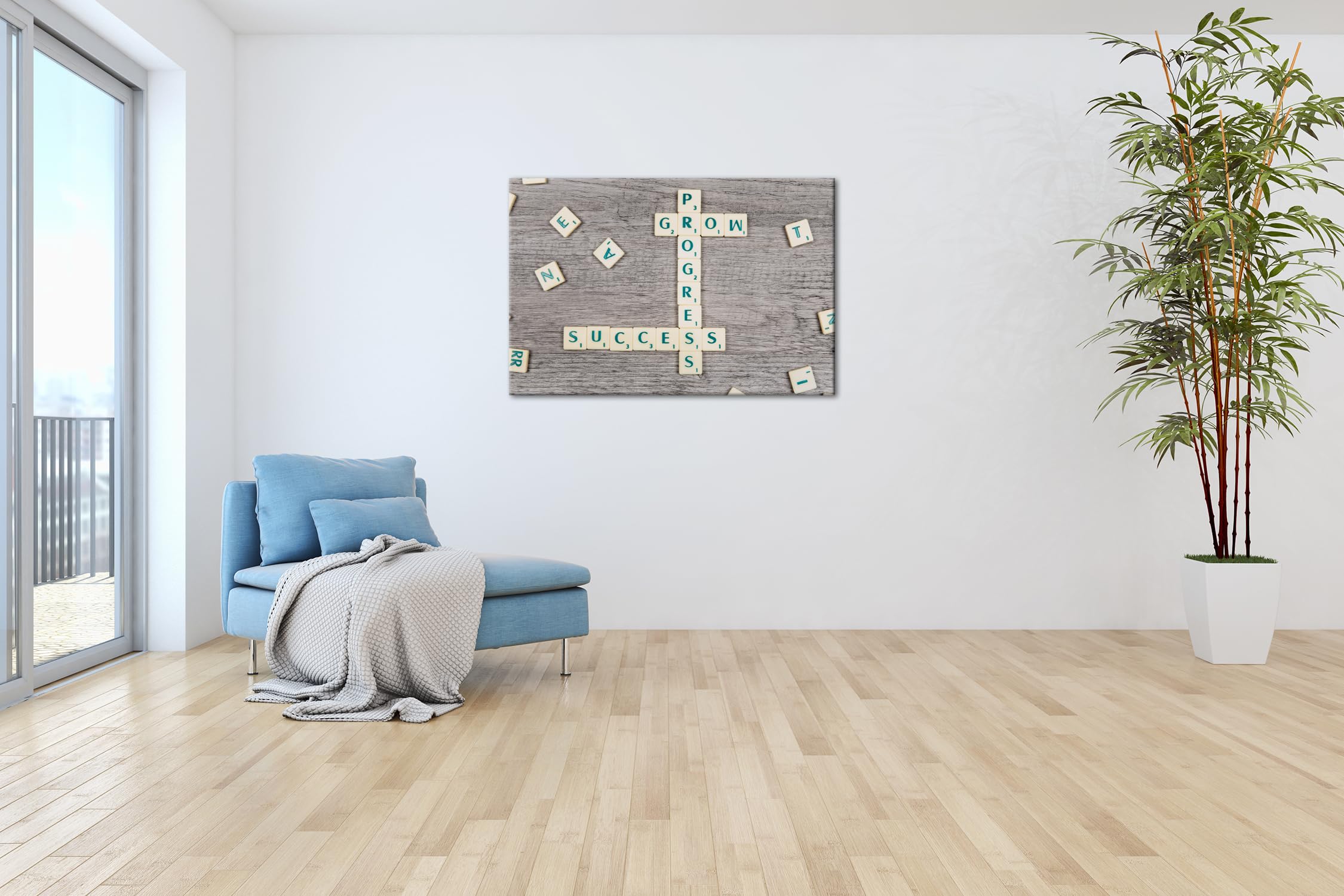 deyoli Crecimiento y éxito, como crucigrama de piedras de letras, formato: 120 x 80 cm, XXL, impresión artística sobre marco de madera, lienzo, mural, decoración de salón