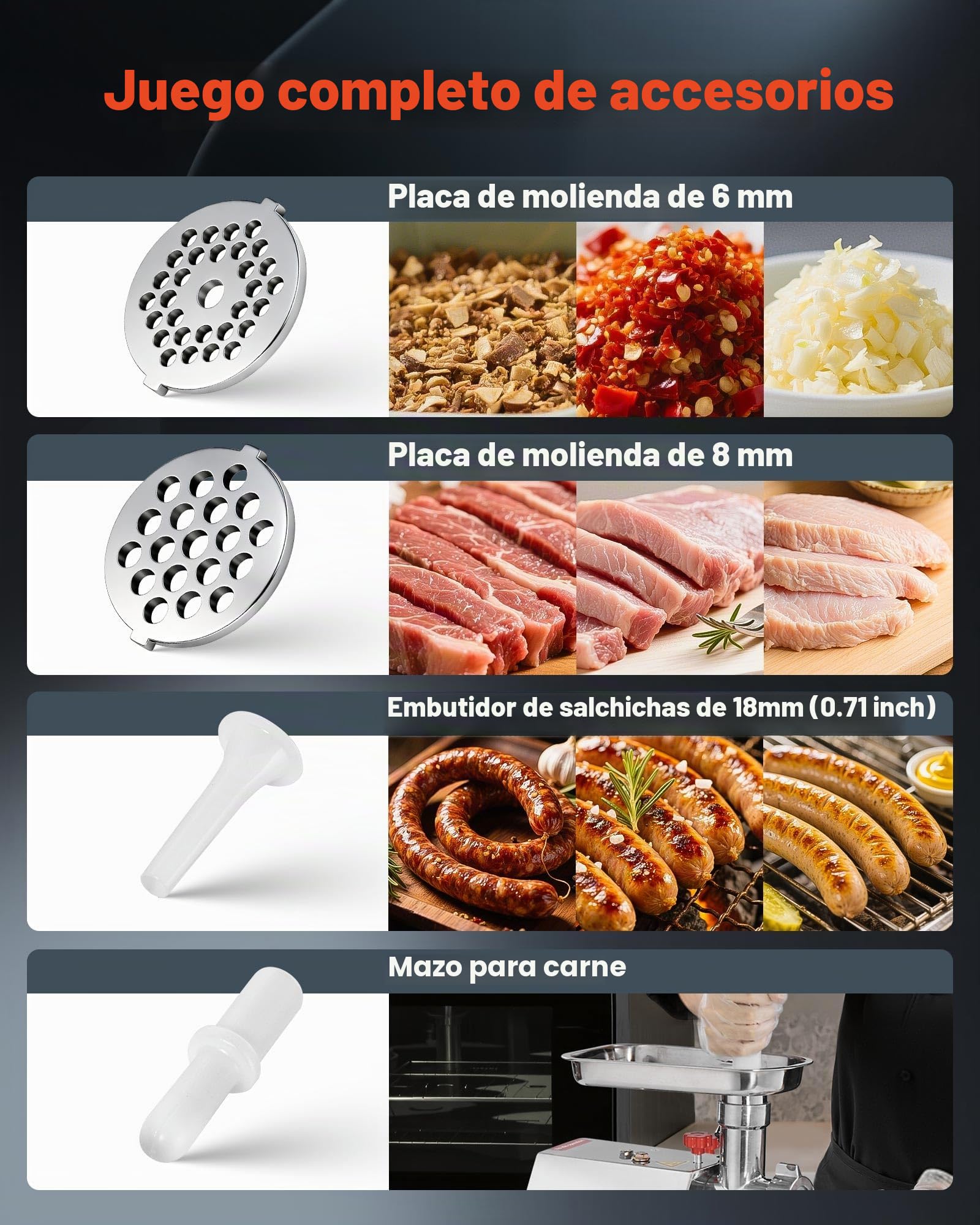 VEVOR Picadora de Carne Eléctrica de Encimera con Cuchilla, Capacidad de 2,3 kg/min, Placa de Molienda, para Hacer Salchichas, de Acero Inoxidable, para Cocina y Restaurante, 292 x 180 x 355 mm