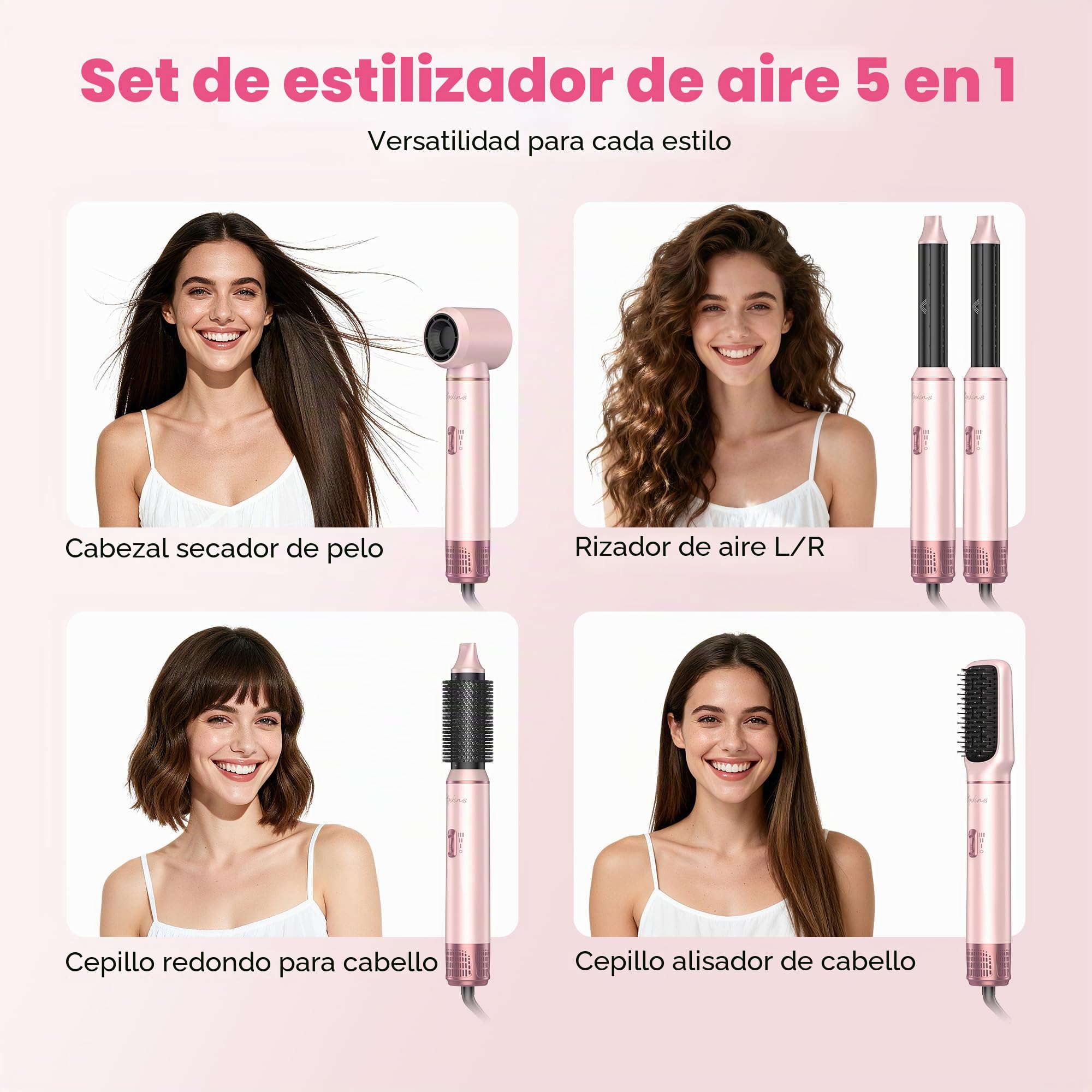 Atopskins Air Styler Secador 5 en 1 Secador Moldeador de Pelo 5 Cabezales, Caliente con Rizador, Thermal Brush, moldeador pelo Cepillo Secador Pelo uego de brochas para secar el cabello