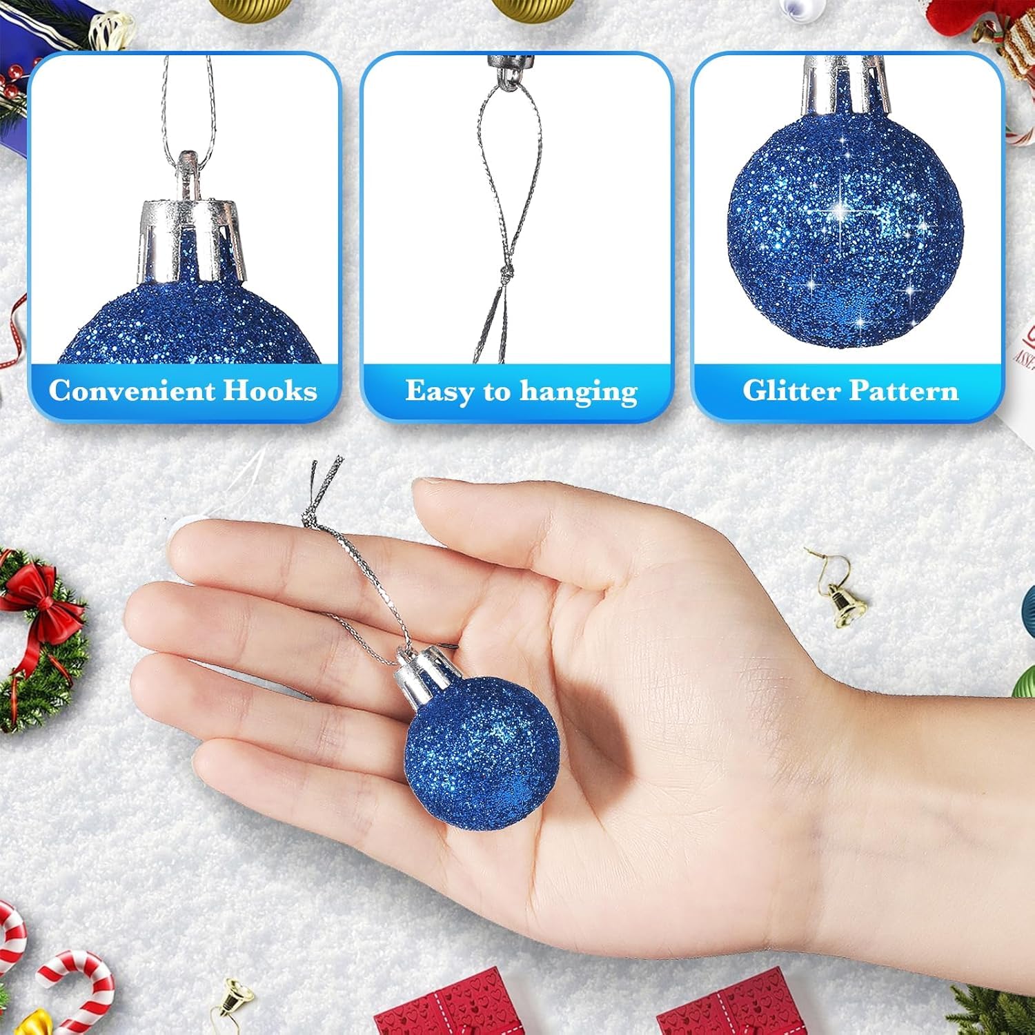 Blue Christmas Ball Ornaments - 24 Pcs -5