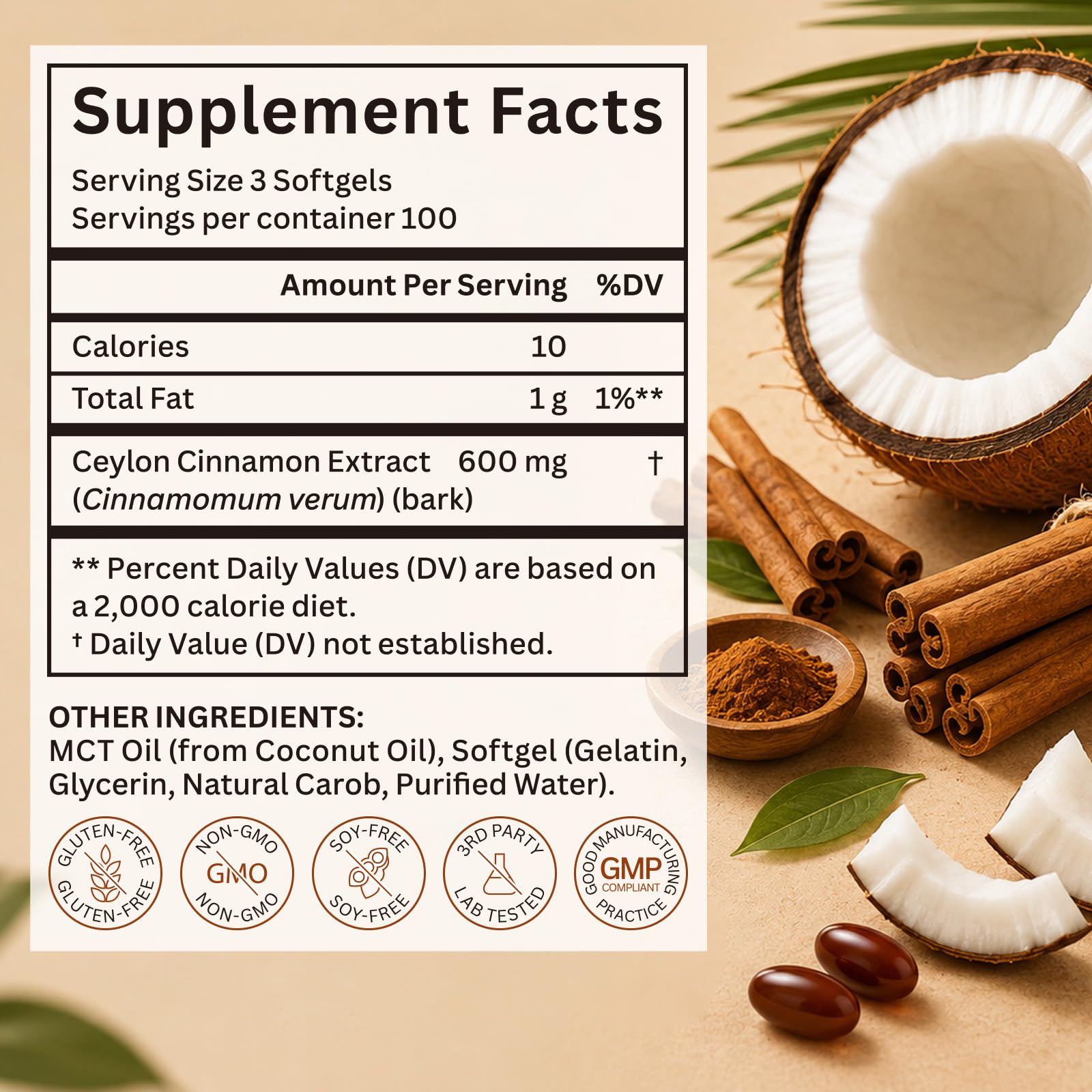 Ceylon Cinnamon with MCT Oil, 300 Softgels, Highly Bioavailable, Non-GMO — Amazon image 9