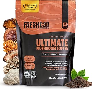 Premium Organic Mushroom Coffee – 12:1 Fruiting Body Extract – Travel Pack – 29% Beta-Glucans – Smooth Tasting, 3rd-Party Tested for Clean Energy, No Jitters, Focus, Immune Support (15 Servings)