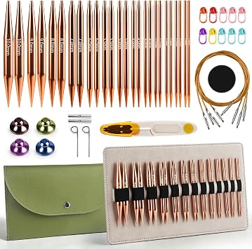 Circular Knitting Needles Set, 13 Pairs of Interchangeable Circular Knitting Needles Set with Case & Accessories, Round Needles from 3mm-10mm, Circular Knitting Kit for Beginners Adults