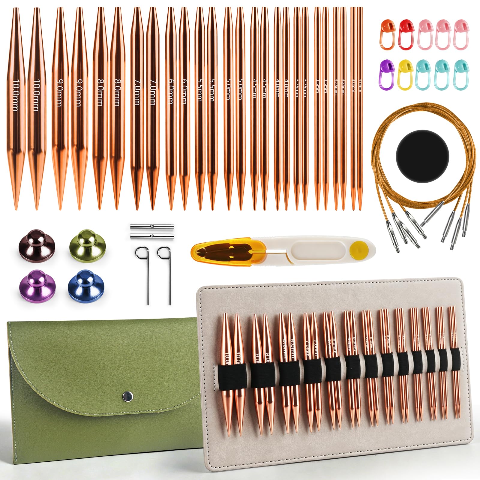 Circular Knitting Needles Set, 13 Pairs of Interchangeable Circular Knitting Needles Set with Case & Accessories, Round Needles from 3mm-10mm, Circular Knitting Kit for Beginners Adults