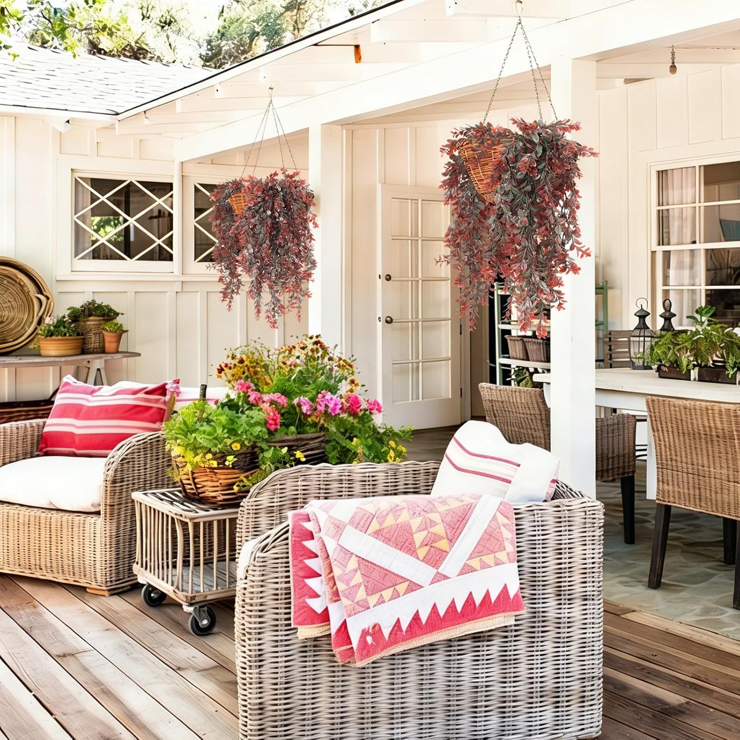 RECUTMS Artificial Hanging Leaves Plants 4Pcs Indoor Fake Vines Ivy Leaves Plastic Greenery Resistant Plastic for Wall Wedding Party Porch Garden Decoration(Reddish Brown)