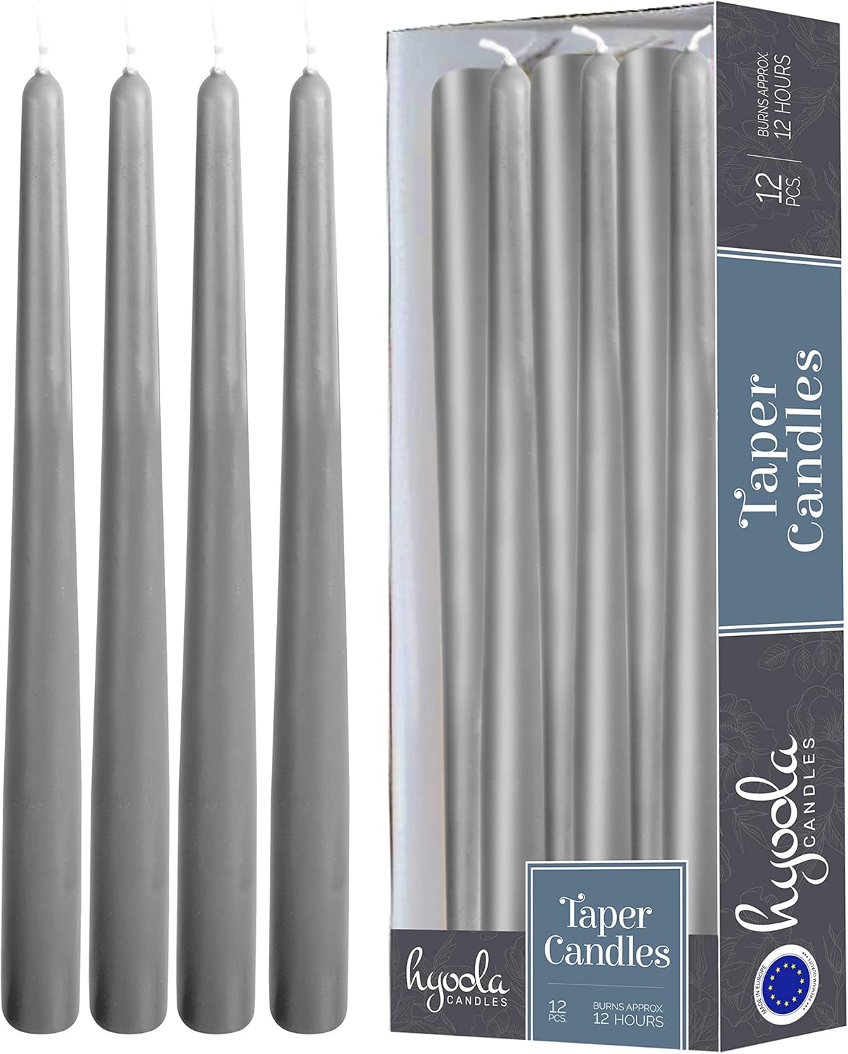 Hyoola Dark Grey Taper Candles 350 mm (14 Inch) Unscented Dripless Taper Candles 12 Hour