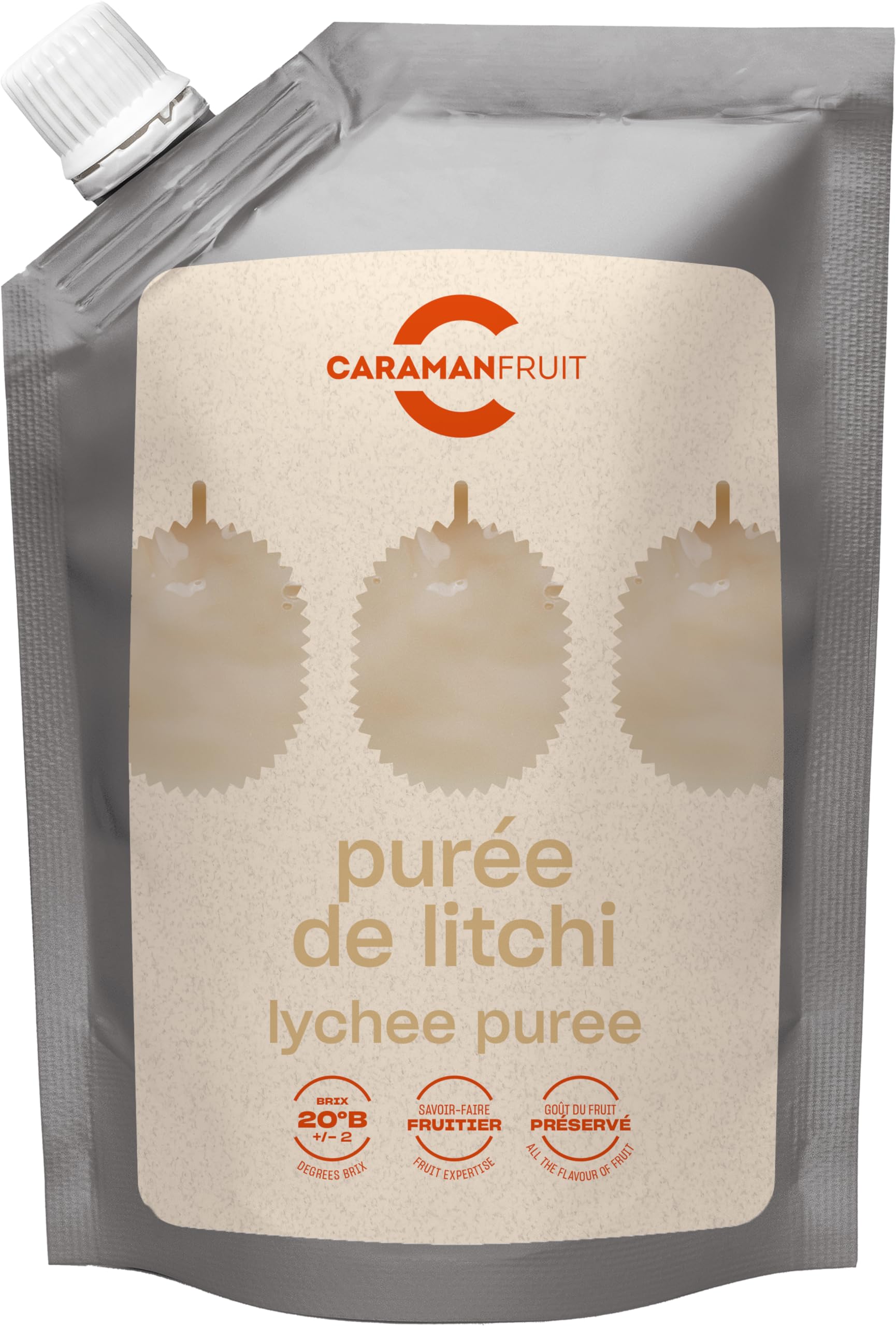 Caramanfruit Litschi-Frucht-Püree - 4x 1kg - angenehm süße exotische Lychee, frei von Farb- und Konservierungsstoffen, zur Herstellung von Sorbet, Eis, Smoothie, Kuchen, Litschi-Säften, Cocktails