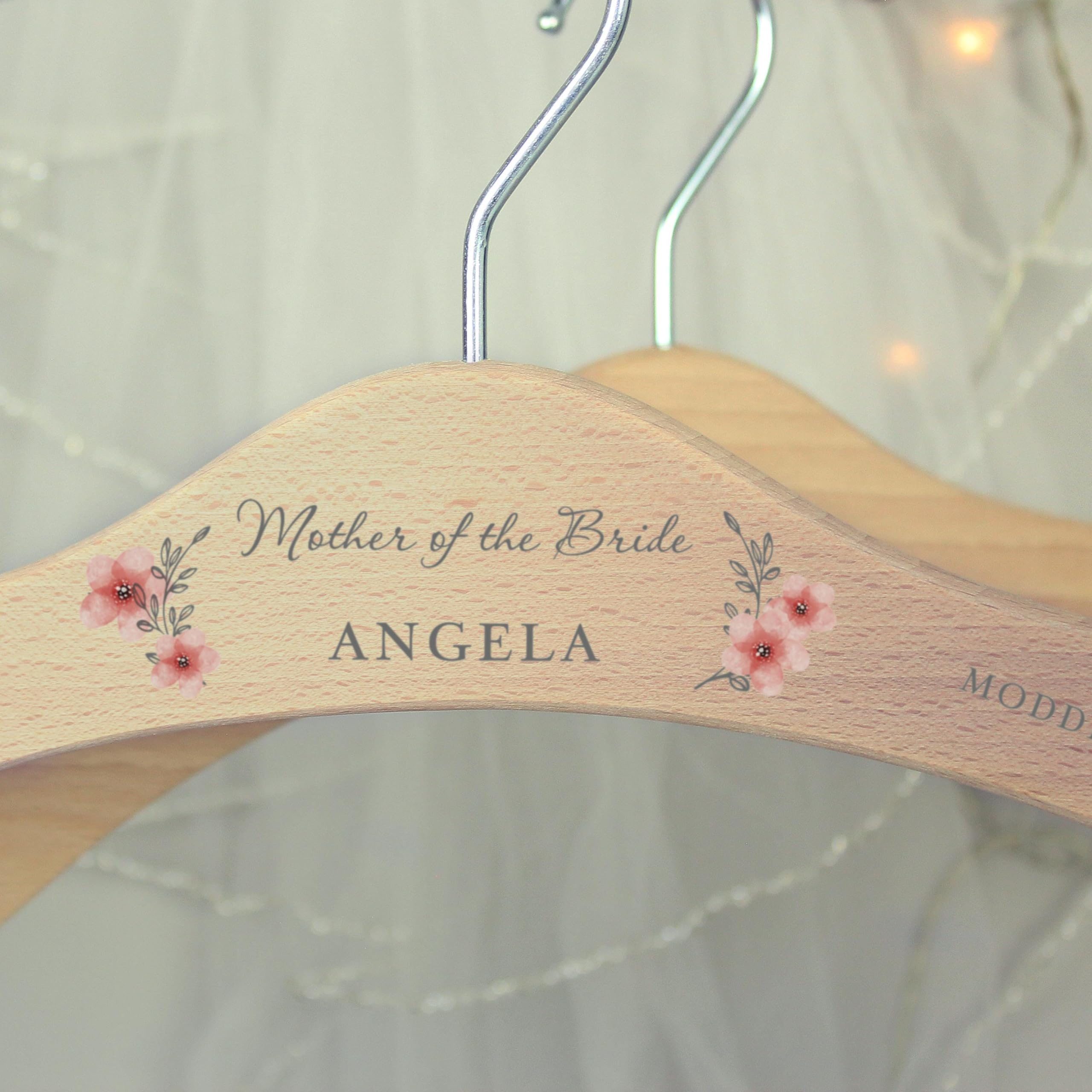 Personalised Pink Floral Wooden Hanger - Wedding, Prom, Party, Dress, Keepsake, Bride, Bridesmaid