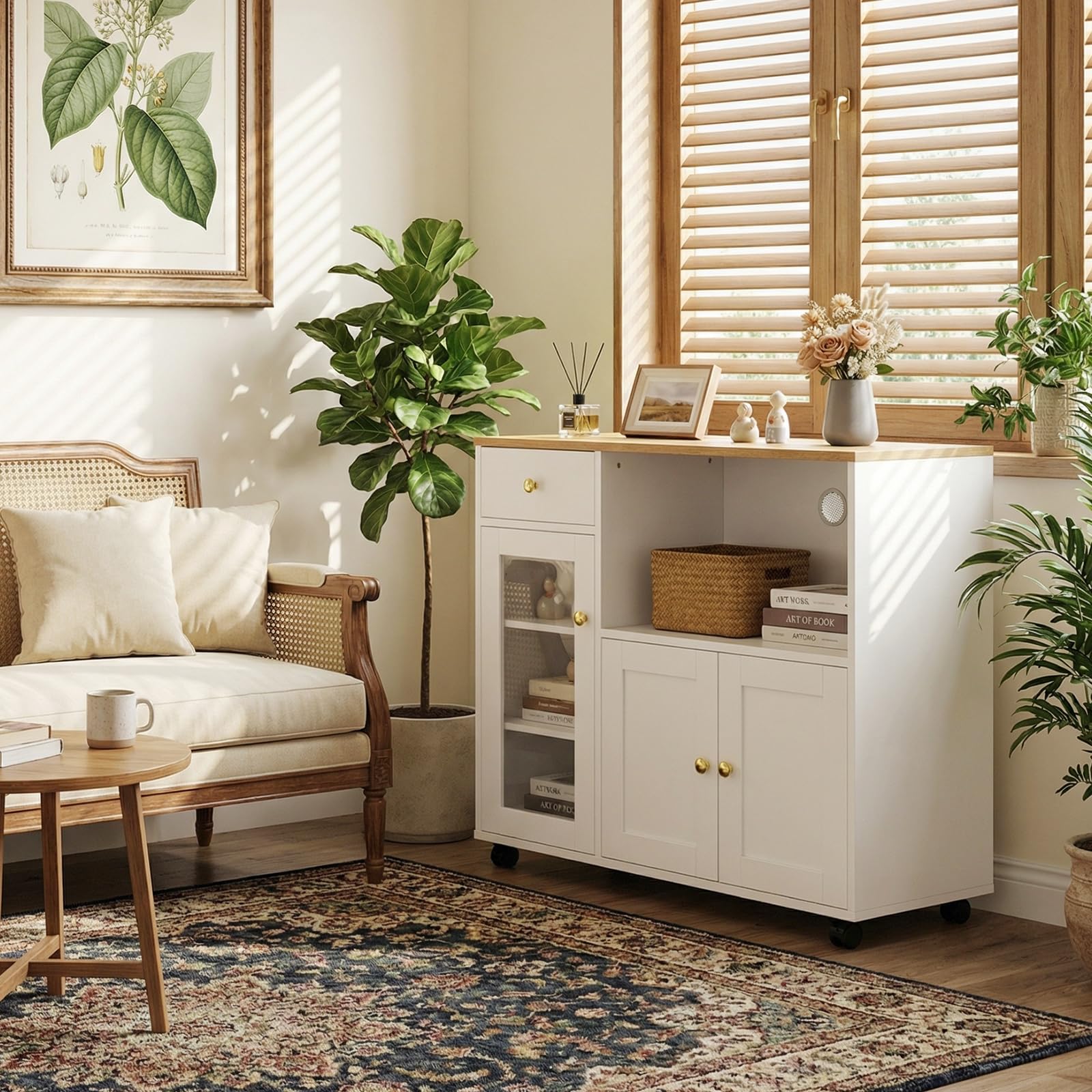 Küchenschrank mit Arbeitsplatte, Buffetschrank, Sideboard Küche mit Mikrowellenregal, Verstellbare Ablagen, für Küche, Esszimmer, Wohnzimmer, Weiß, 90 x 40 x 81.5 cm