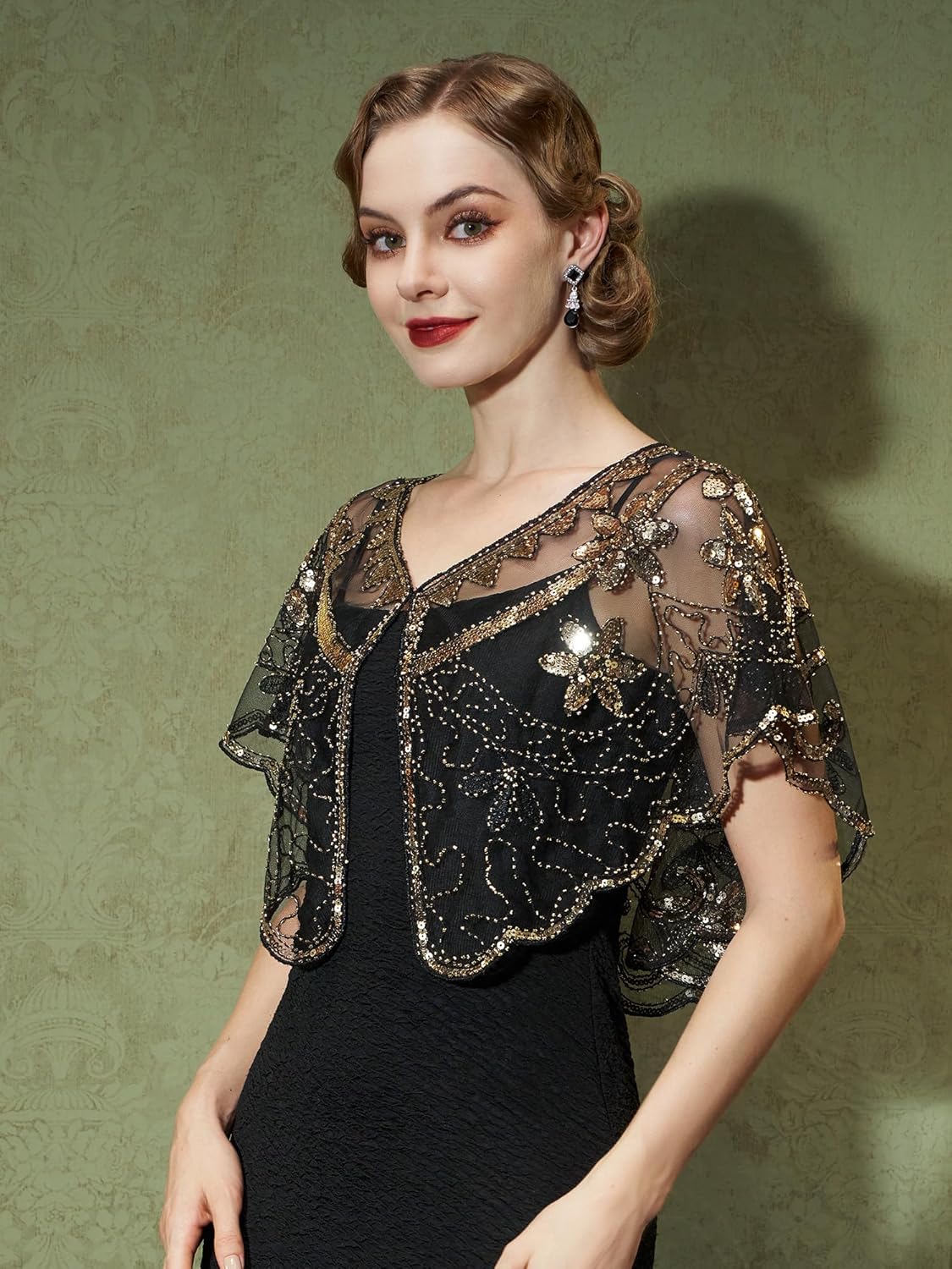 YESSA Women's 1920s Shawl Wraps,Sequin Flapper Evening Shawls for women Gatsby Accessories for Harlem Night - Image 5