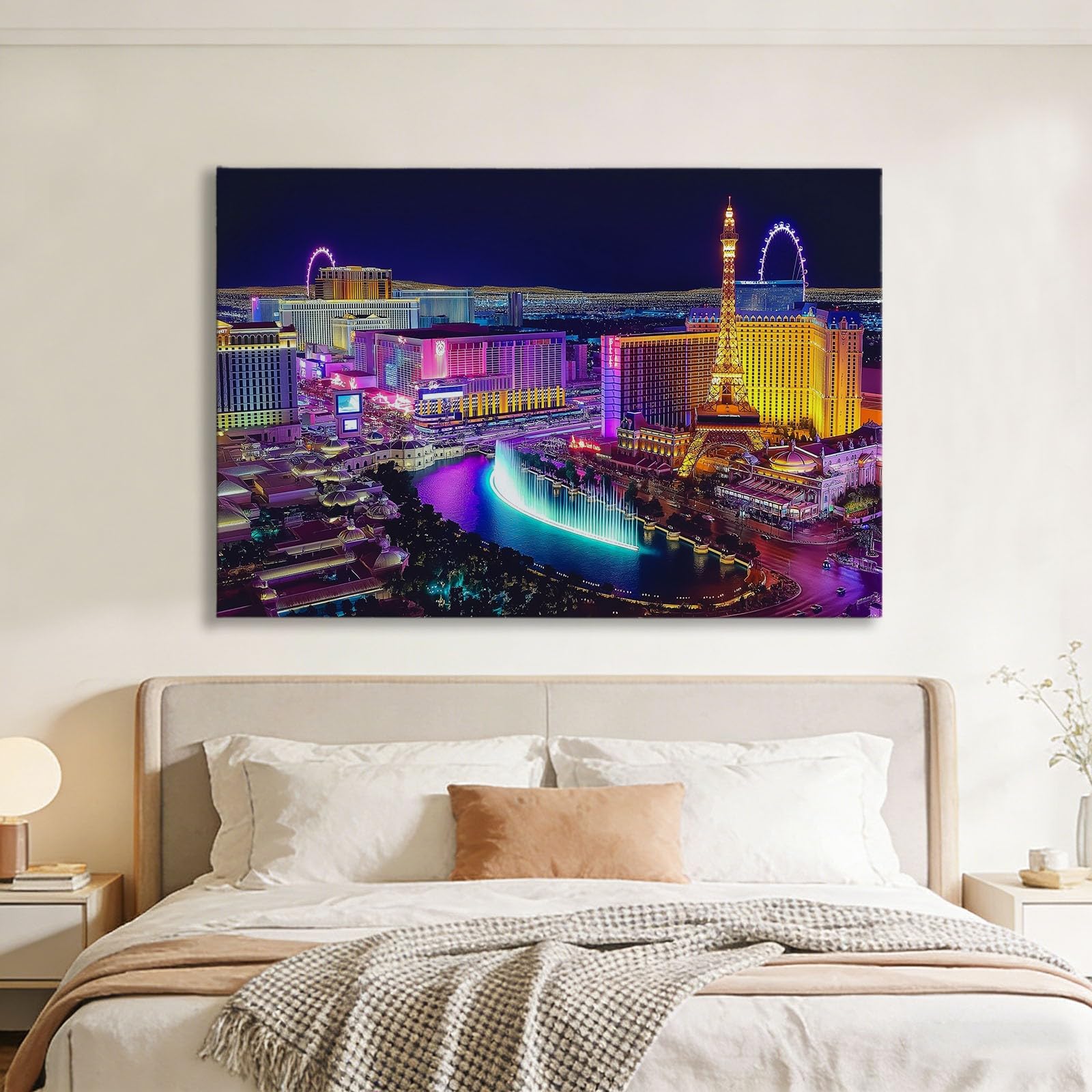 Generisch Wandbild mit Rahmen 140x70 cm 1 Teilig Leinwandbilder Bild Las Vegas Strip Neon Reklame Wandbild Kunstdruck Wanddeko Wand Gaming-Zimmer Spielzimmer Wohnzimmer Wanddekoration Deko