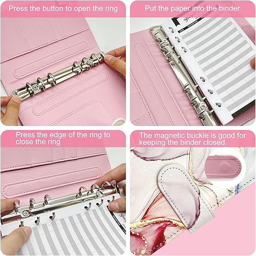 Miniatura 44 de Carpeta A5 recargable de piel sintética con 6 anillas, cubierta para cuaderno pequeño para papel de relleno A5, cubierta de planificador personal