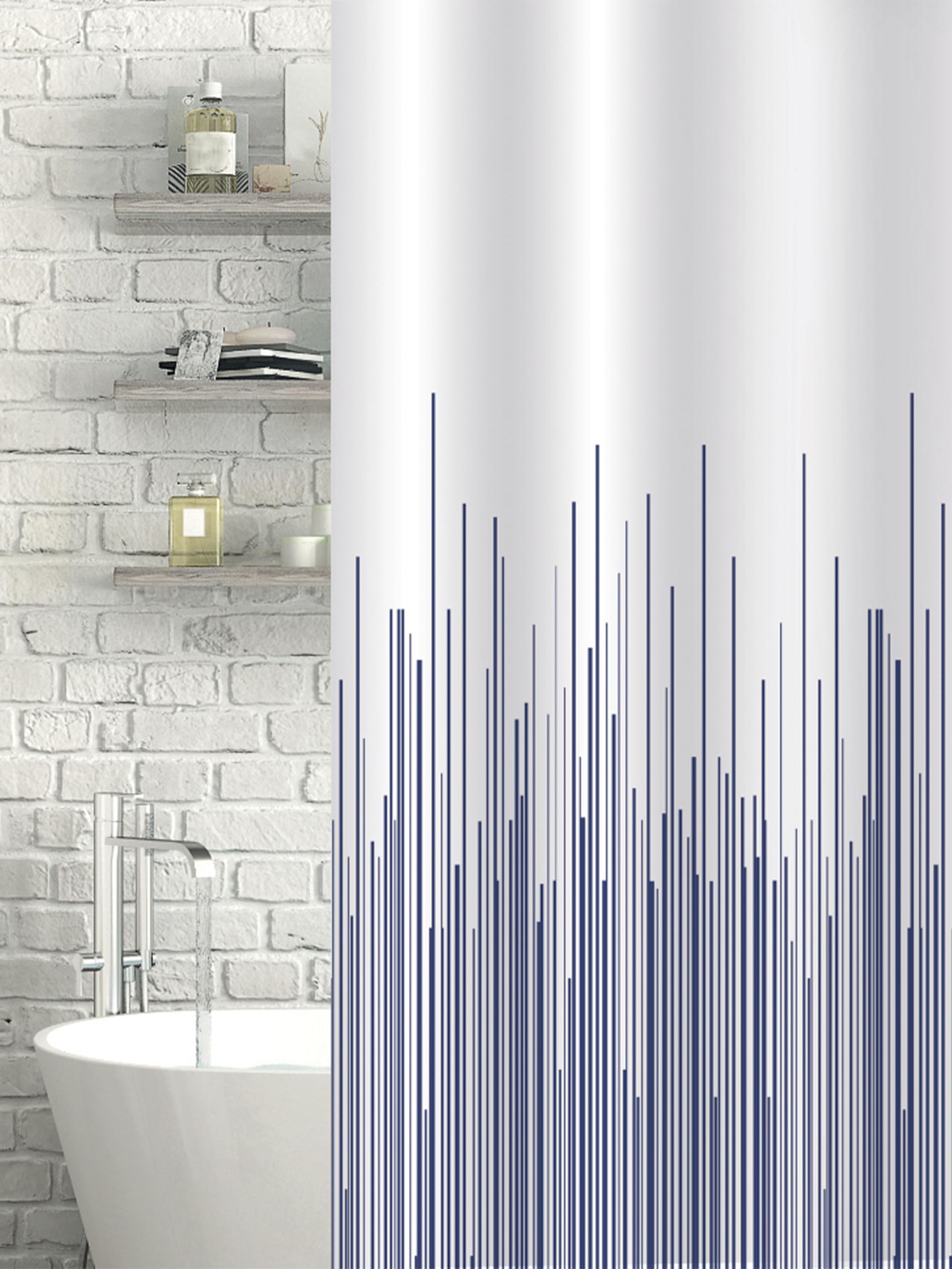 Showerdrape City White & Navy Shower Curtain