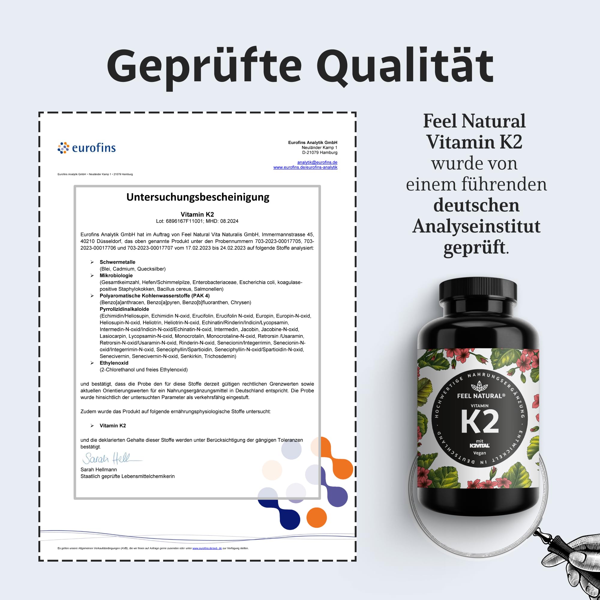 Vitamin K2 MK7-365 Kapseln - 200µg je Kapsel - Spitzenrohstoff K2VITAL® mit 99,7% All-Trans-MK7 - Hochdosiert, vegan, ohne Zusätze wie Magnesiumstearat - laborgeprüft, in Deutschland produziert