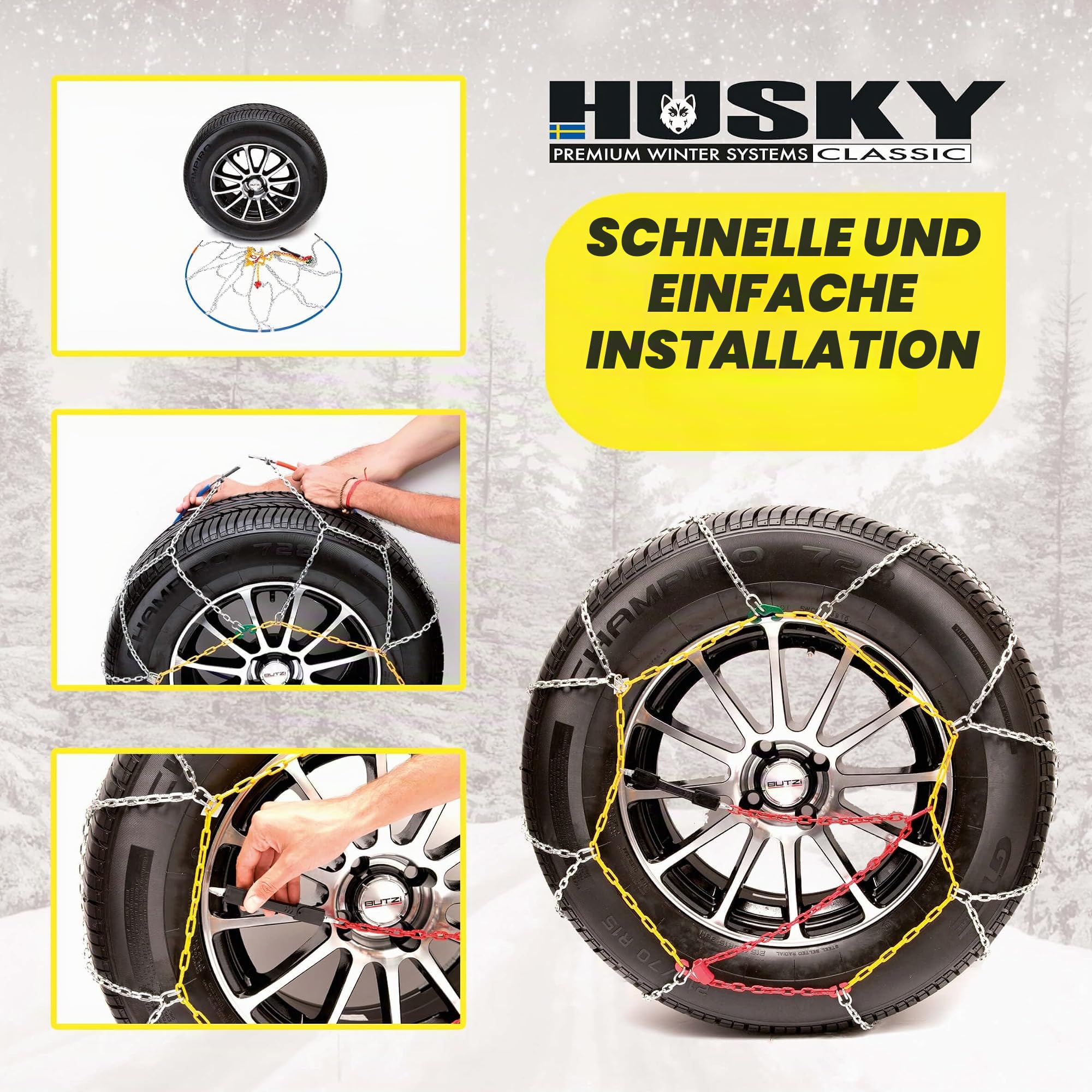 Sumex Husky Advance Schneeketten, manuell, 9 mm, Größe 140