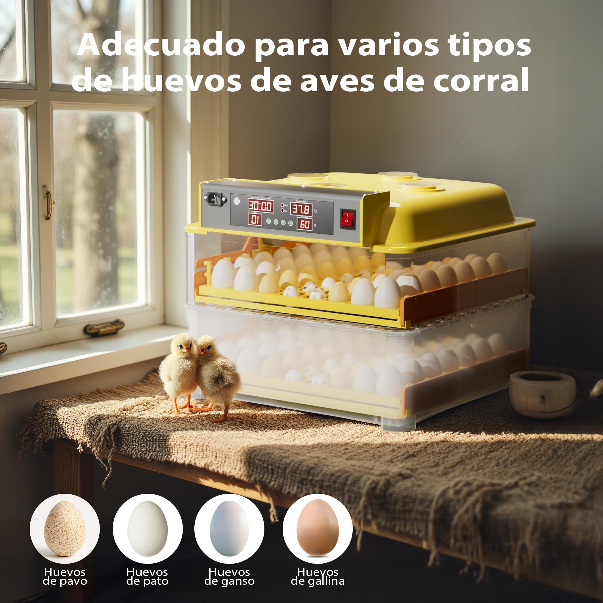 Incubadora 112 huevos automática Incubación Criadero Control Temperatura Nacedora Aves