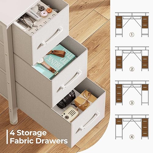 Miniatura 7 de Seventable - Escritorio blanco para computadora con cajones, escritorio de juegos con bandeja para teclado, escritorio de oficina con luces LED y