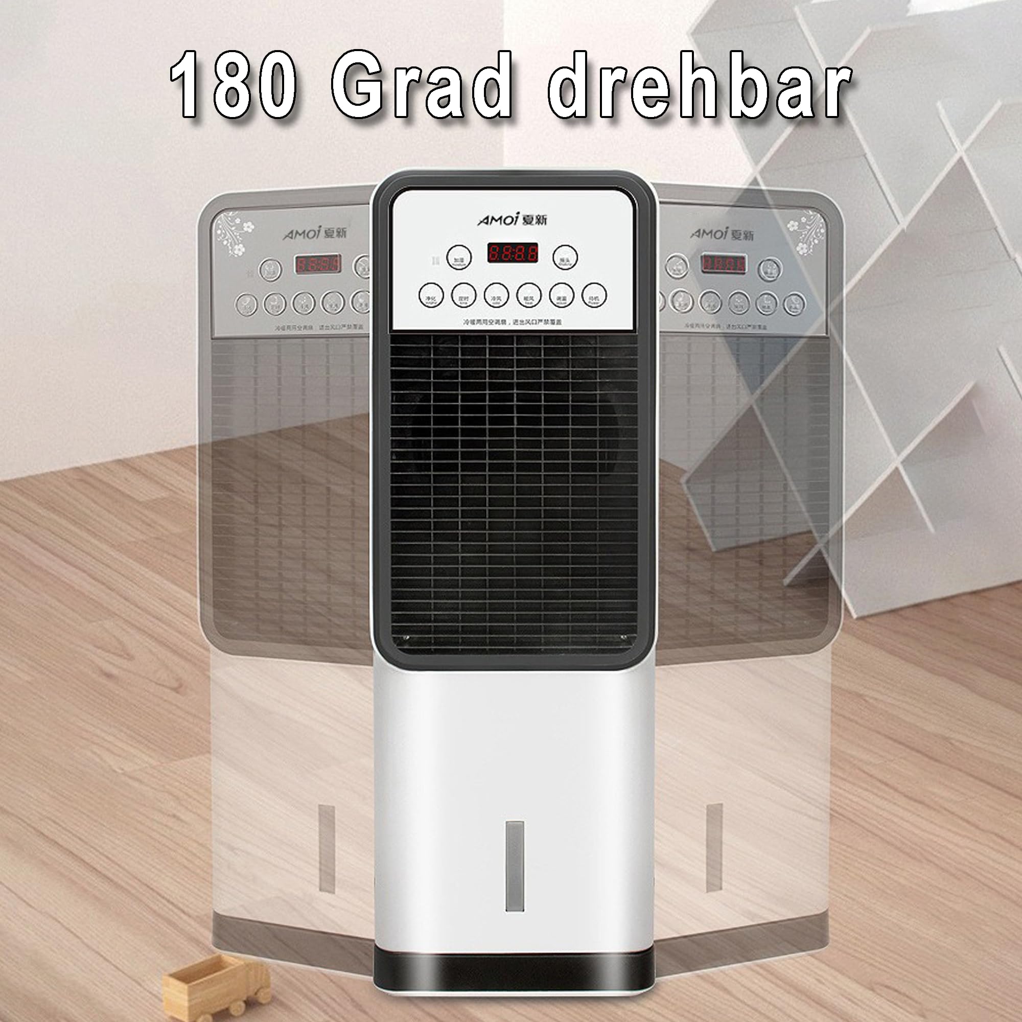MOZIMO 4-in-1 Kalt-/Warmluft-Ventilator mit Wasserkühlung | Leiser Turmventilator & Raumkühlgerät mit Fernbedienung | Oszillation & 7-Stunden-Timer | Für alle Jahreszeiten geeignet