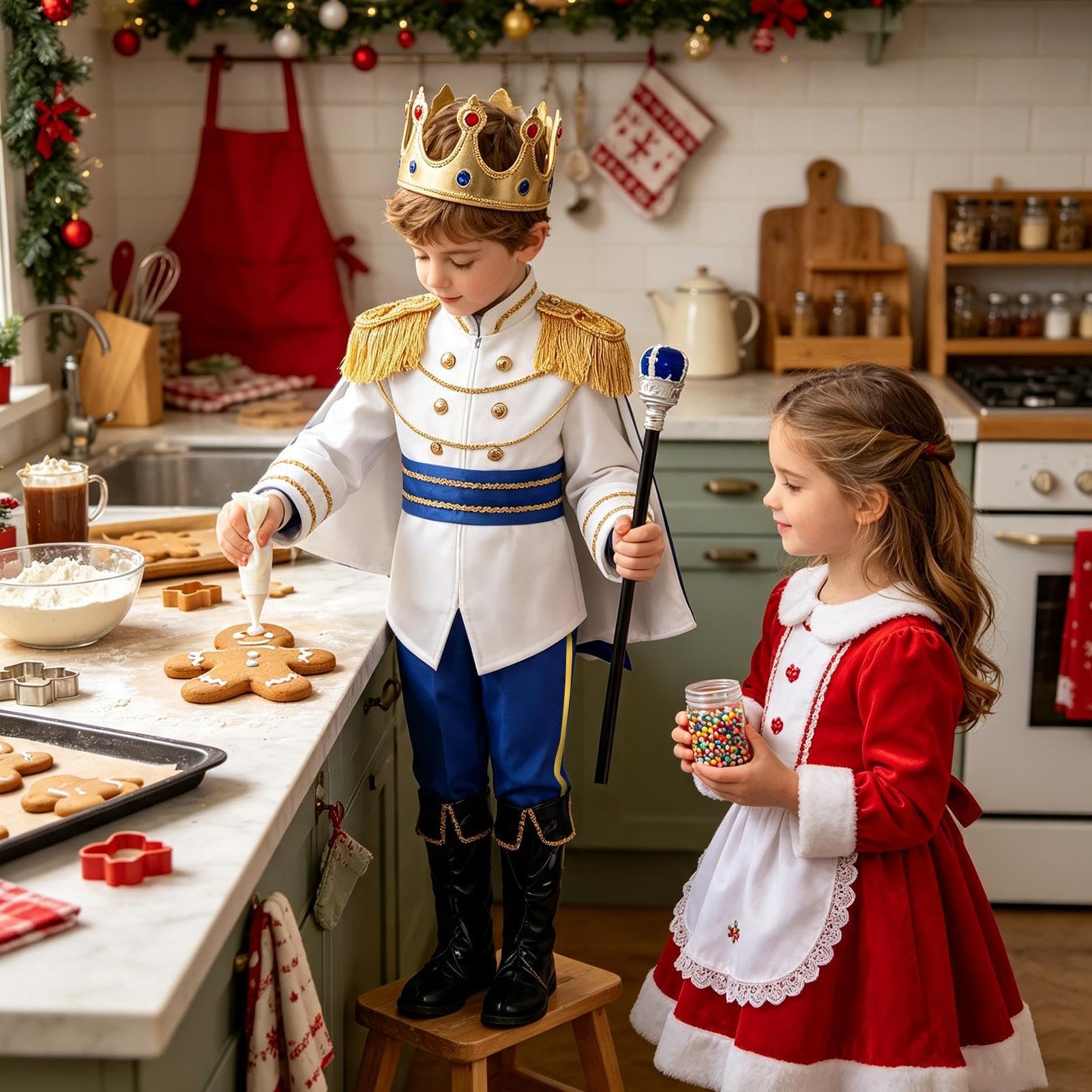 Costume da Re Costume Medievale Reale di Halloween 7 Pezzi con Mantello | Tenute di Ruolo per Ragazzi per Bambini Festa Carnevale Uso Quotidiano Foto di Scena Oggetti di Scena Celebrazione