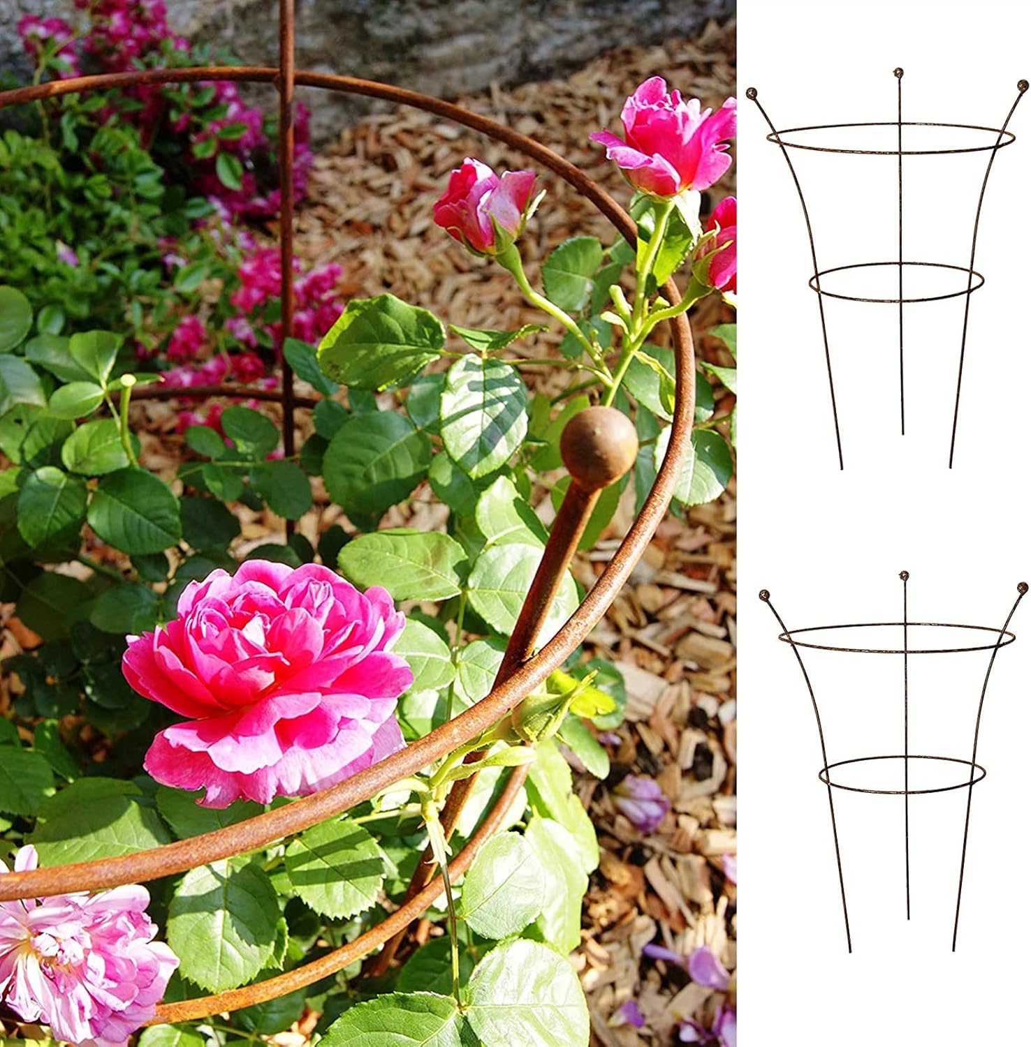 Ideal Garden Climbing Trellis 2PC Plant Support Stake Metal Garden Plant Cages Supports Green Garden Herbaceous Peony Plant Support Rings Gardening Supplies Easy to Assemble