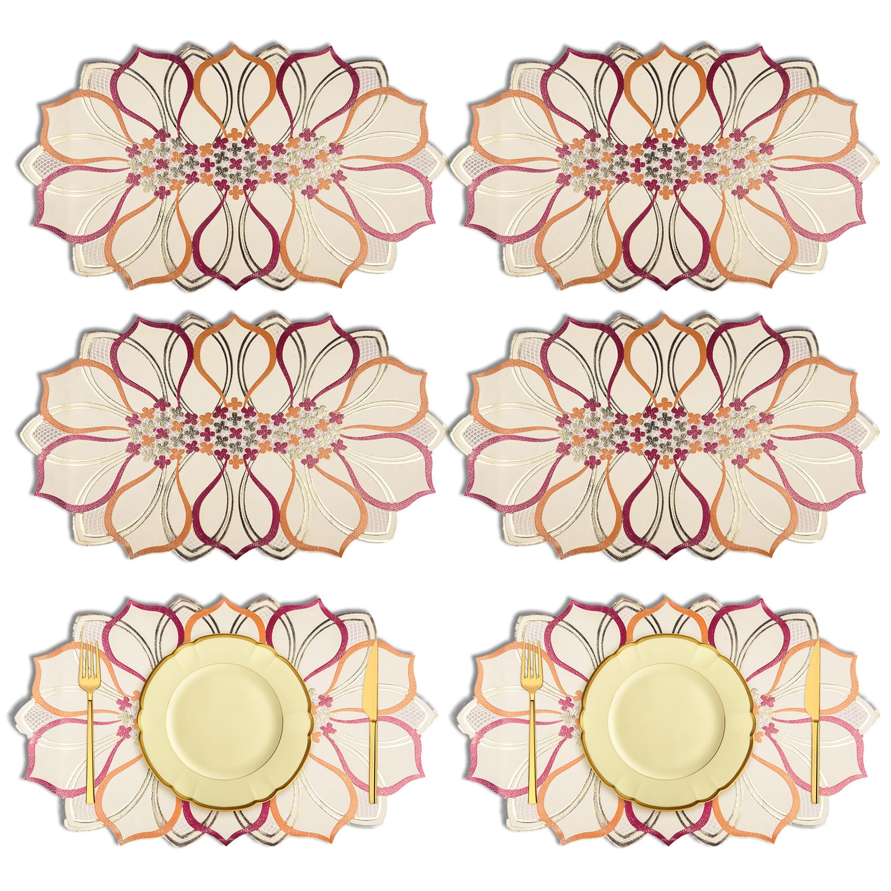 Kuber Industries Placemats | Placemats for Dining Table | Placemats for Kitchen | Table Placemats | Table Runner Mat | Multi Leaf Placemats | Dinner Mat | 6 Piece Set | Golden (B0CGVBFC7L) Amazon Price History, Amazon Price Tracker
