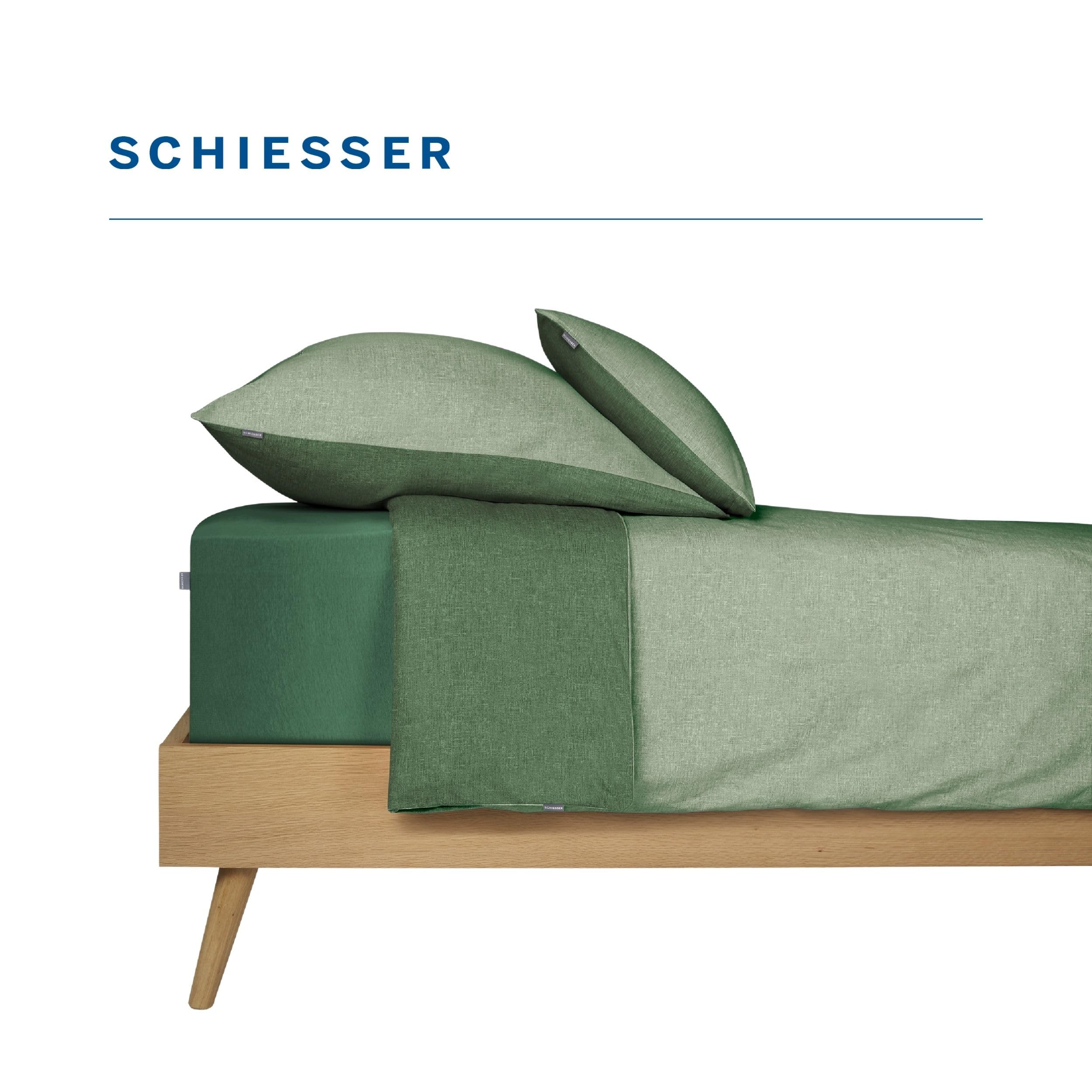 Schiesser Bettwäscheset Doubleface | Renforcé | 2-teilig | Zweifarbig | 100 % Baumwolle | Oeko-Tex® Made in Green Zertifiziert | YKK Reißverschluss | 135x200cm + 80x80cm | Grün