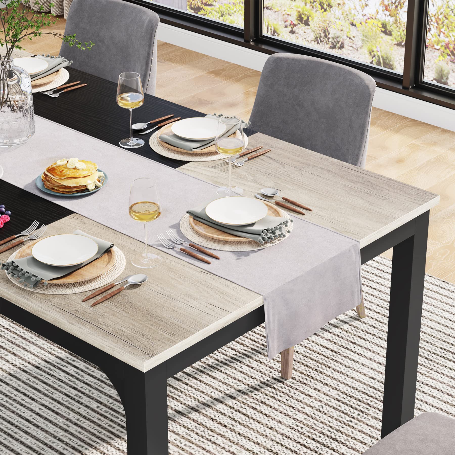 Tribesigns Mesa de comedor de 180 x 80 cm, mesa de cocina industrial para 6-8 personas, mesa rectangular para comedor, cocina, sala de estar, con robustas patas de metal (Gris vintage)
