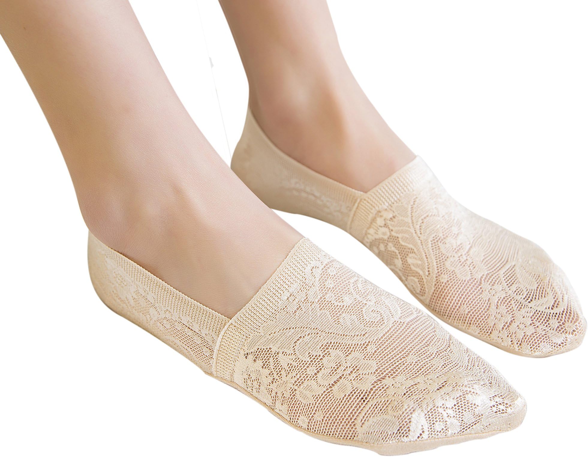 Women No Show Socks Palmys Thin Non Slip Low Cut Lace Liner Casual Socks 5-6 Packs