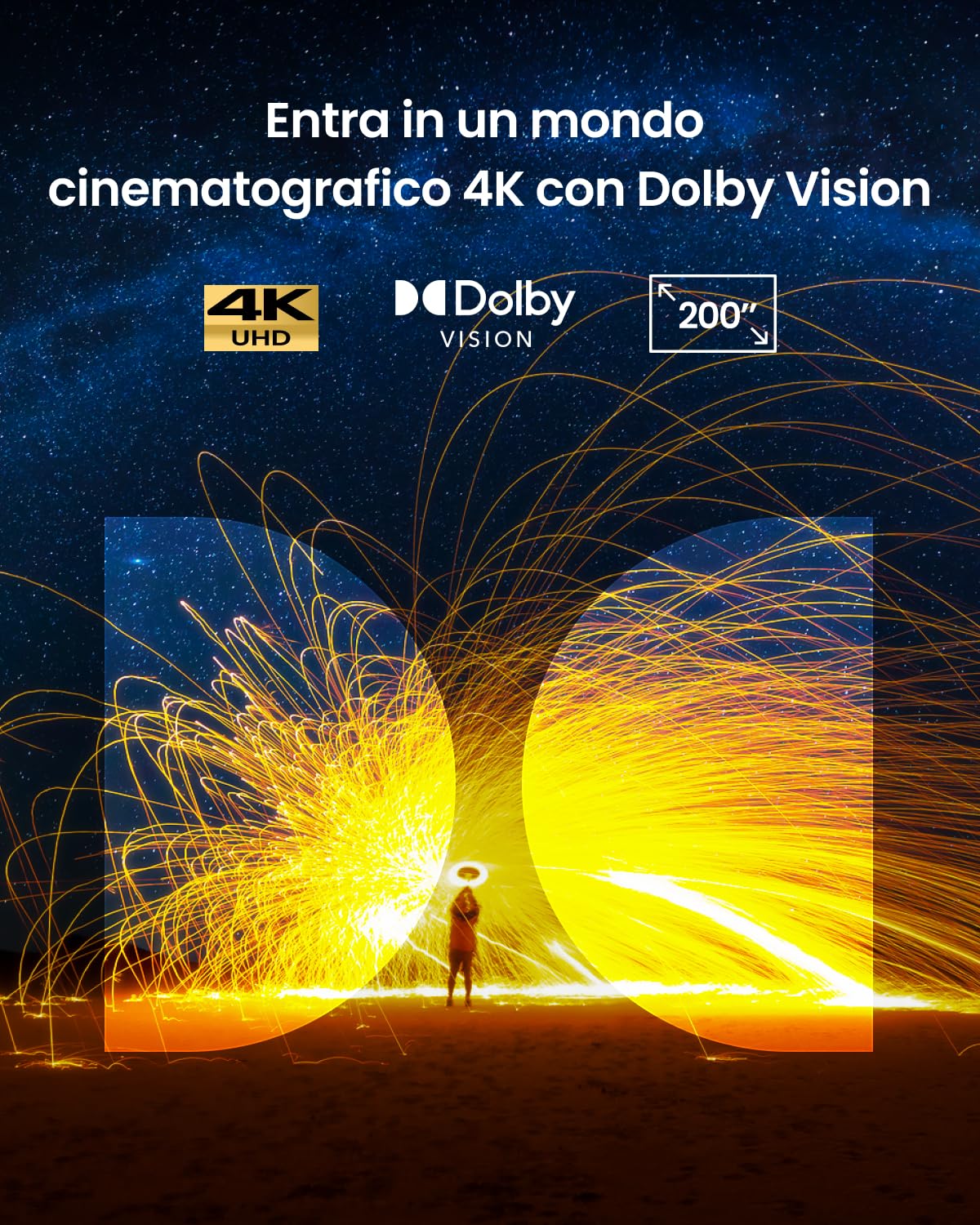 Nebula Cosmos 4K SE, Proiettore Dolby Vision HybridBeam, 1800 ANSI | Google TV, Netflix 4K, schermo 200", HybridBeam Laser + LED, autofocus, correzione trapezoidale e adattamento ambientale