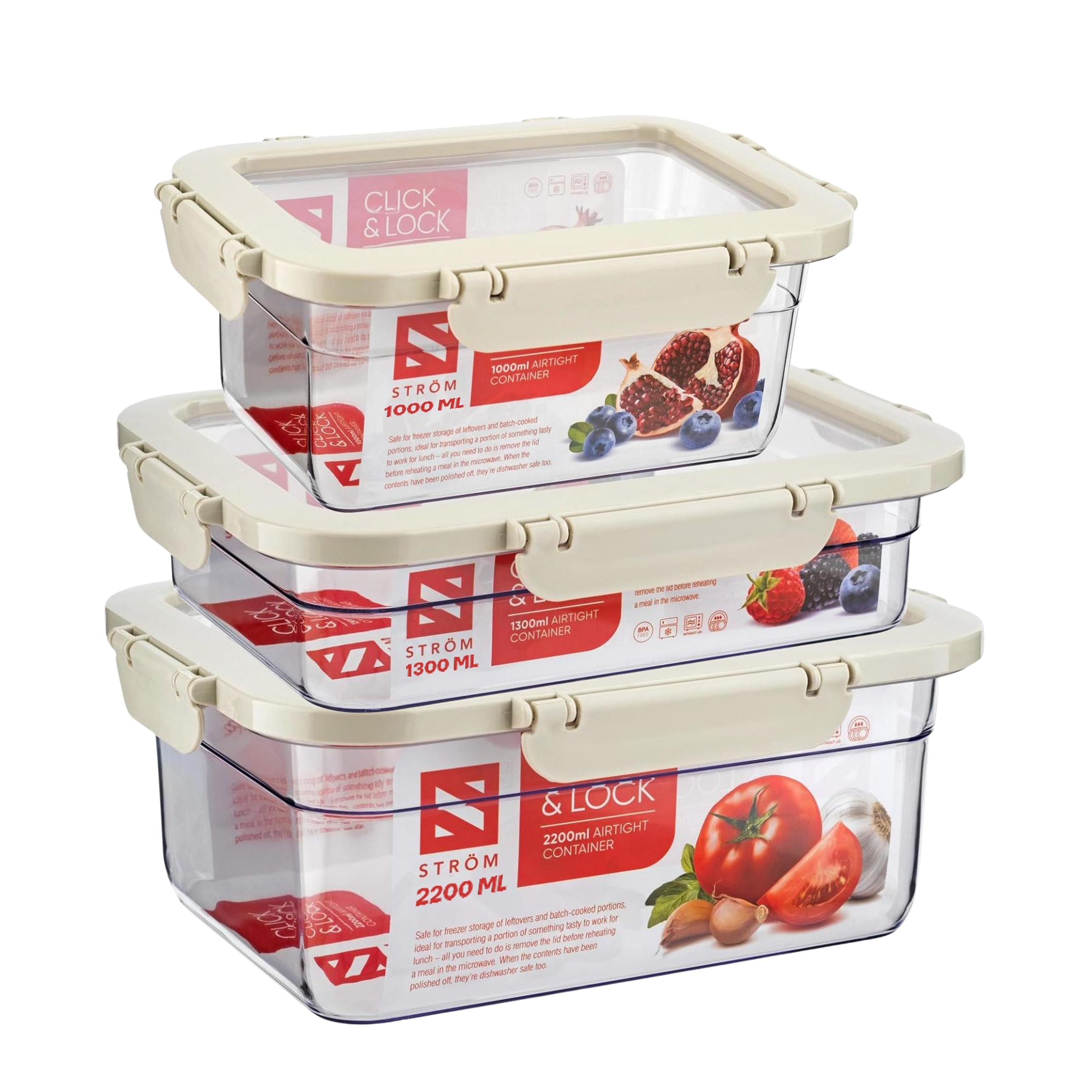 HOMESHOPA 3 Pack White Airtight Food Storage Containers with Lid, Plastic Leak Proof Kitchen & Pantry Containers, Reusable Meal Prep Storage Box, Microwave Freezer Safe, BPA Free Food Lunch Box
