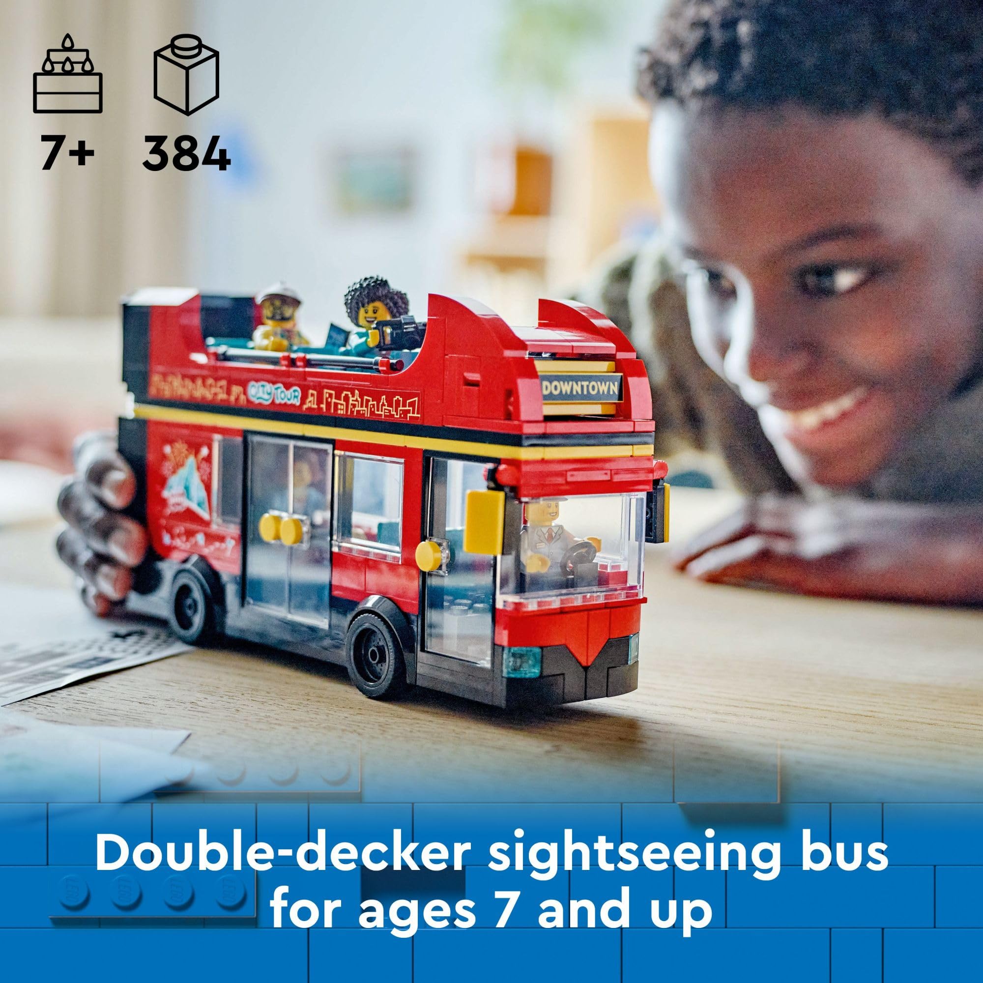 Image secondaire de LEGO City Red 60407 Ensemble de véhicules bus touristiques à double étage – Cadeau d'anniversaire pour enfants de 7 ans – Bus lo