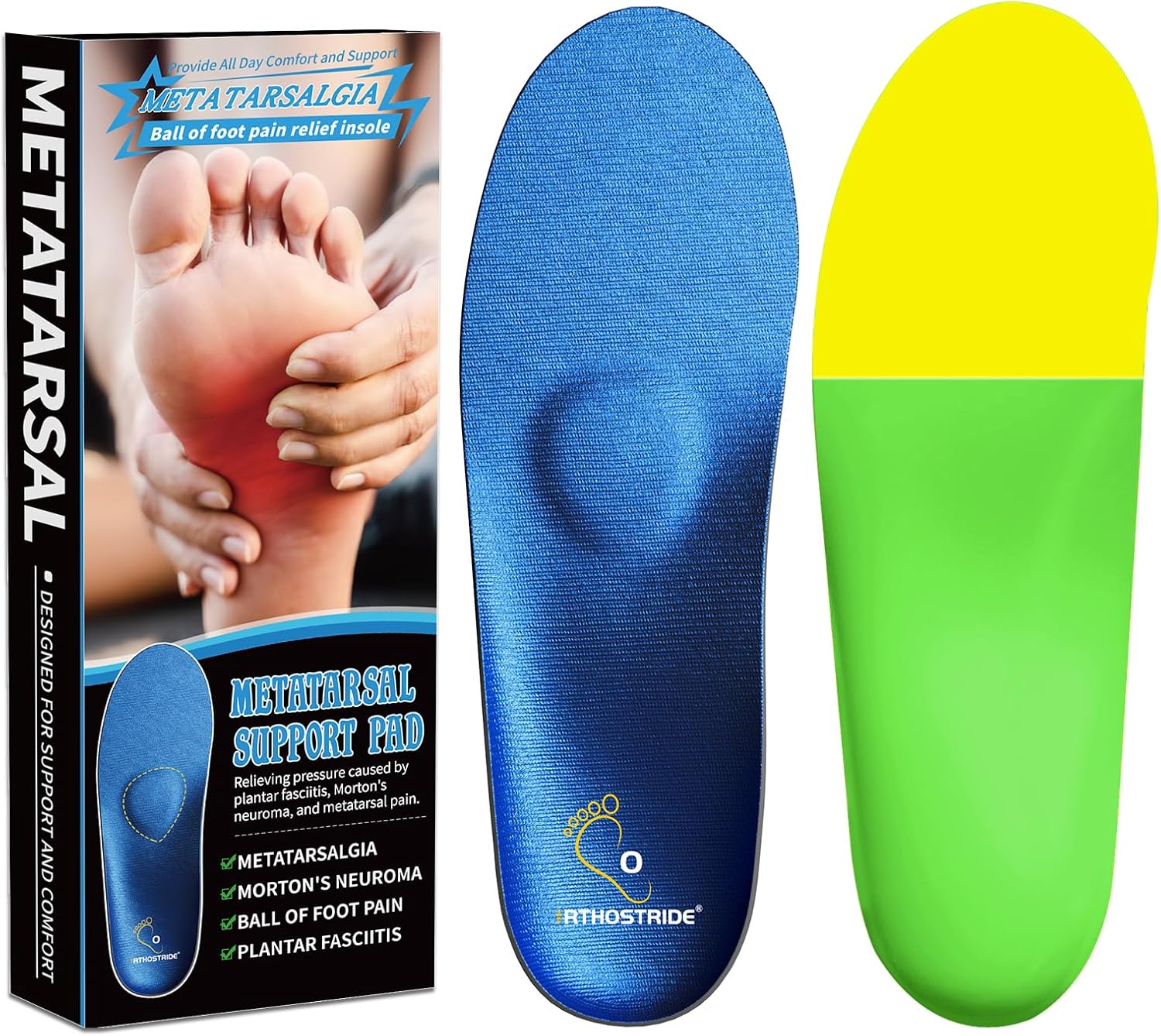 Metatarsalgia Insoles with Metatarsal Pads, Plantar Fasciitis Orthotic Metatarsal Arch Support Inserts, Comfort Casual Everyday Insoles for Morton's Neuroma,Ball of Foot Pain Relief-D D(Men's 7-7.5 / Women's 8.5-9)--265mm Ux01-met?blue?