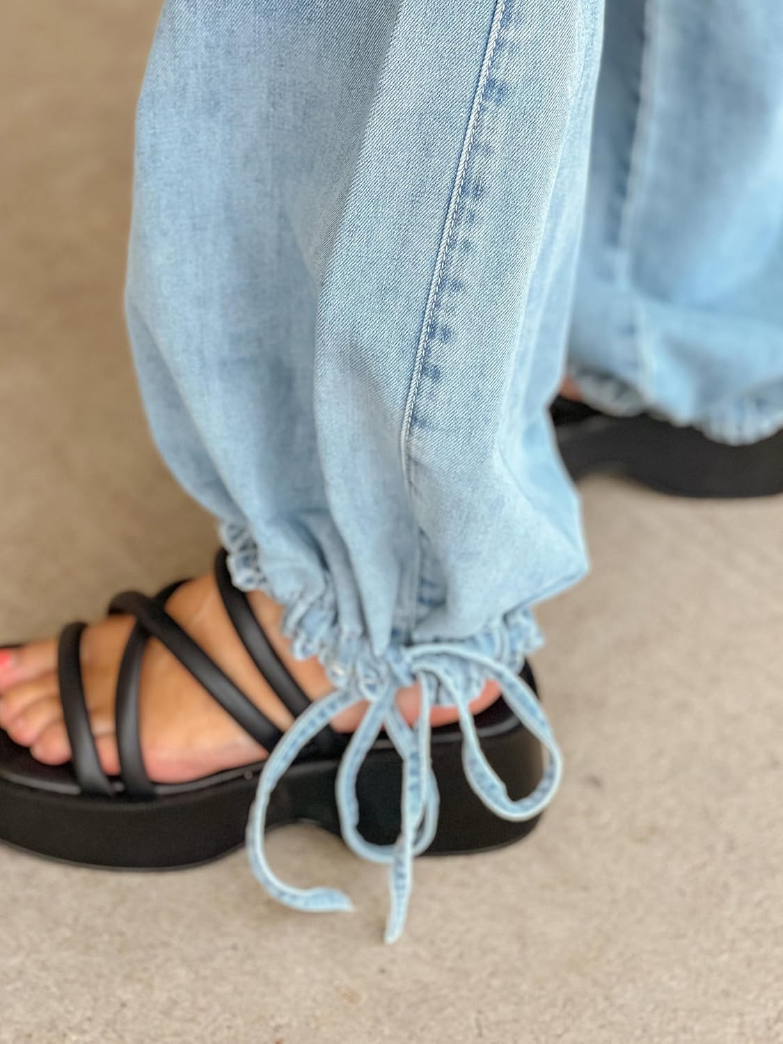 Women's Wide Leg Barrel Jeans Mid Rise Baggy Flared Boyfriend Y2k Elastic Buttoned Cargo Denim Palazzo Pants Lantern Jeans