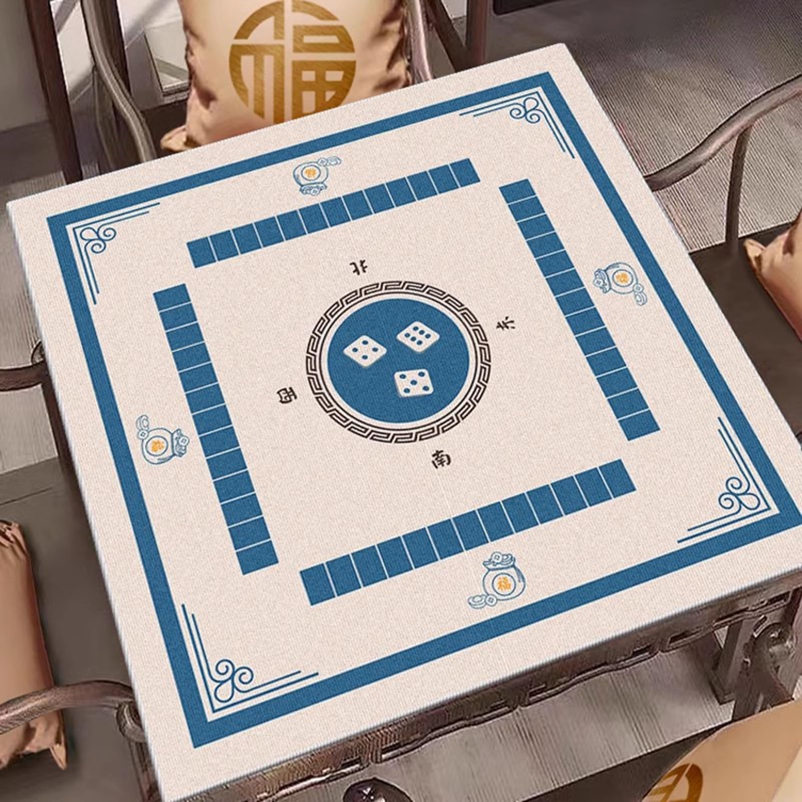 Kwadratowa Mata Na Stół Mahjong, Mata Na Stół Mahjong Ze Wskazówkami, Mata Mahjong Do Gier Karcianych W Pokera, Gier Planszowych(Blue,95cm/37in)