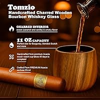 Vista 2 de Juego de vasos de madera carbonizada, vaso de whisky de acacia prémium hecho a mano de 11 onzas, 2 piedras y 1 molde de bola de hielo, vidrio