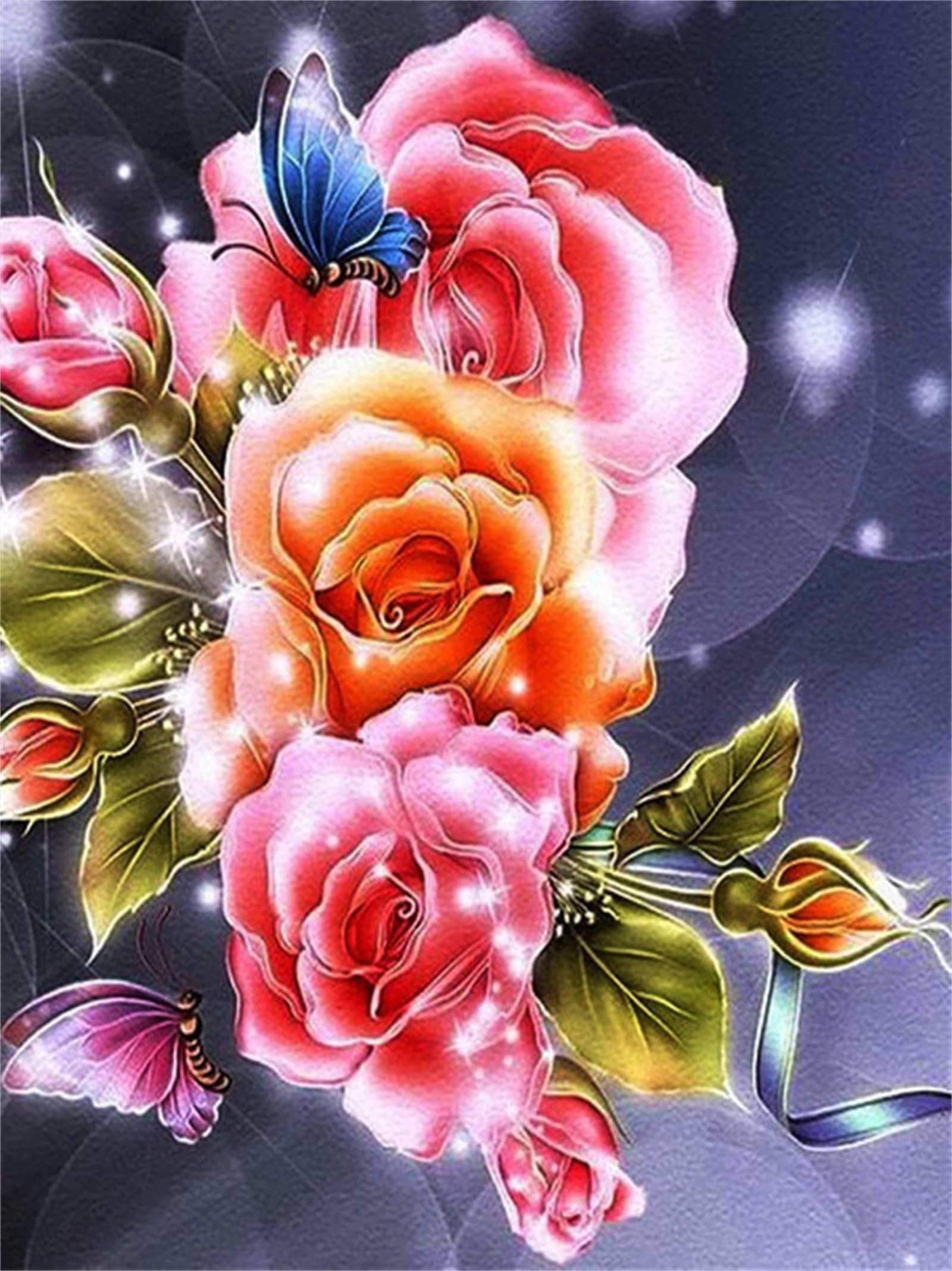 Peinture Diamant Papillon de Rose XXL pour sublimer la décoration murale d'un grand salon moderne