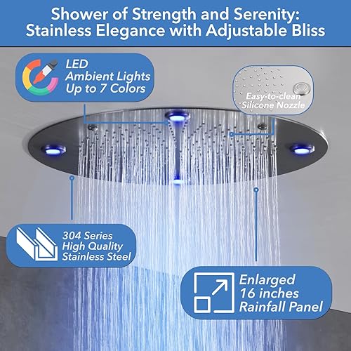 Miniatura 3 de VANFOXLE Juego de grifo de ducha, sistema de ducha de temperatura de níquel cepillado, grifo de ducha desviador de botón con cabezal de ducha LED de