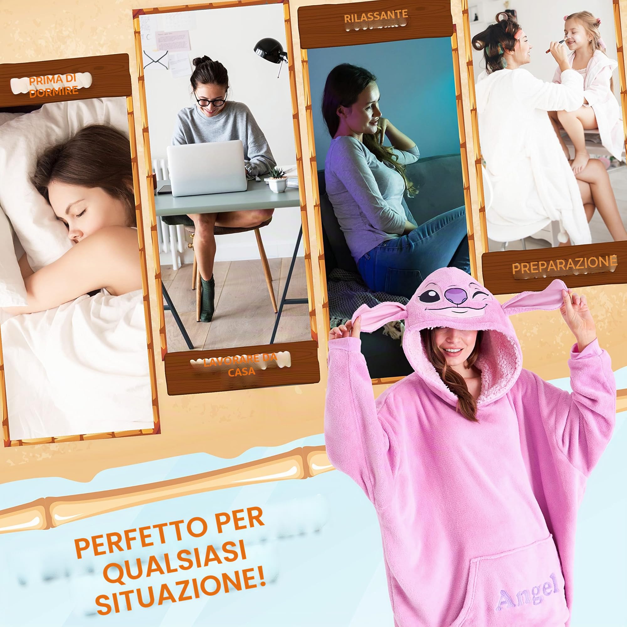 Disney Stitch Felpa Donna con Cappuccio Coperta Indossabile Oversize in Pile Ragazza Confortevole e Morbido Idea Regalo