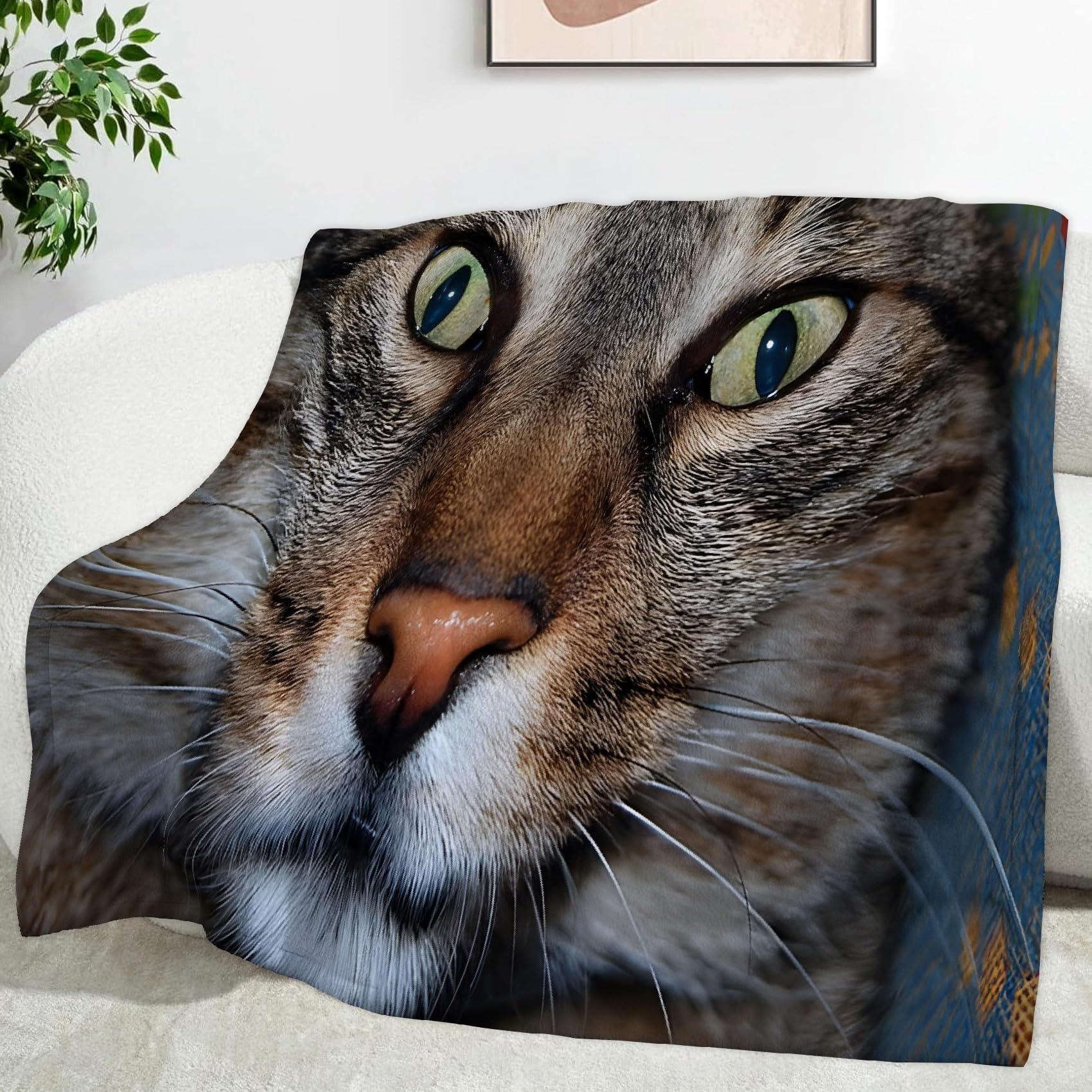 Ypthriline Tabby Cat Blanket, Animal Close-up Microfiber Flannel Throw Blanket, Comfortable Soft Fluffy and Warm, Blankets for Beds, Sofas and Recliners, 230×270 CM