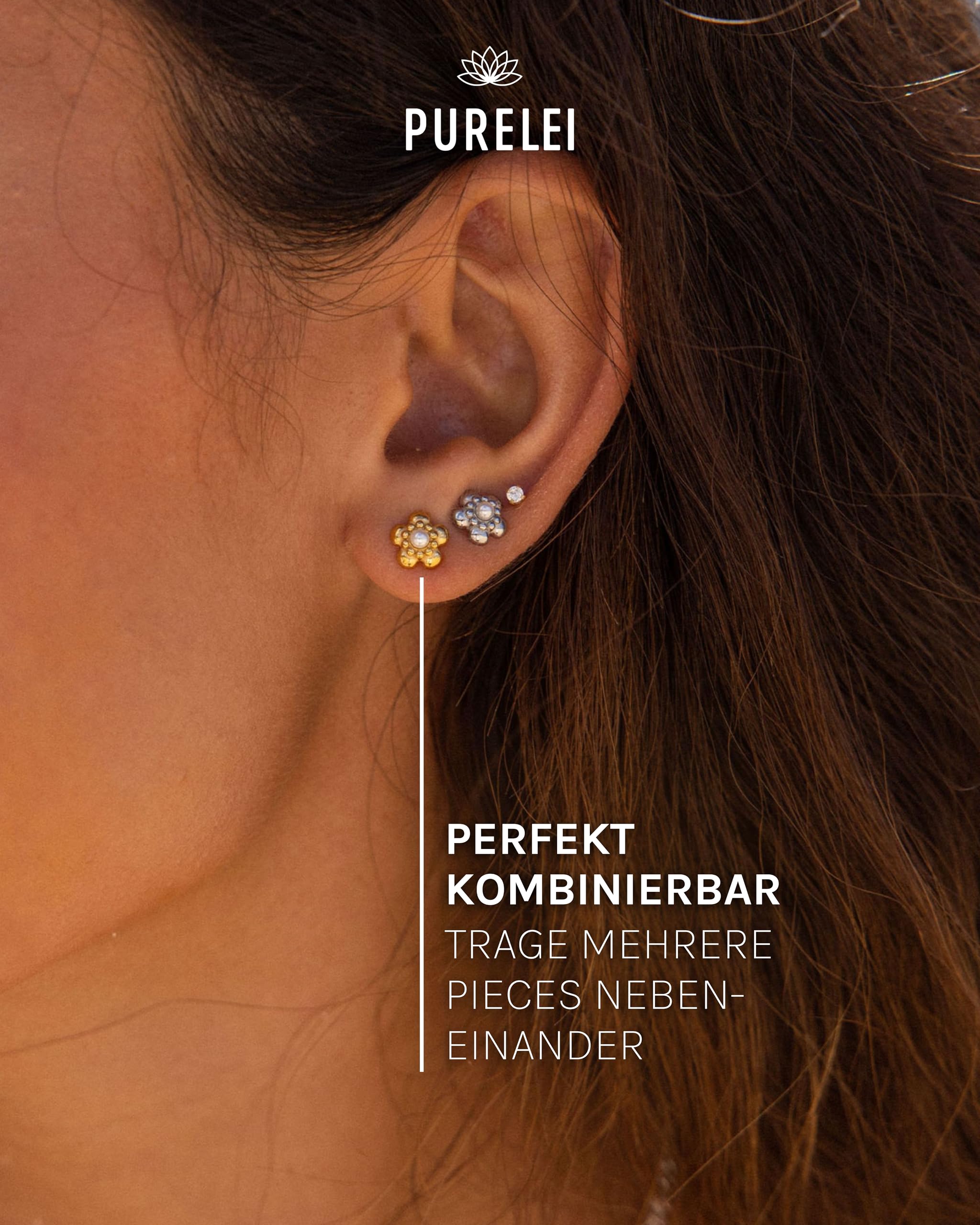 PURELEI® Shiny Bloom orecchini (oro, argento, oro rosa), orecchini impermeabili per donne e ragazze, orecchini in acciaio inox a forma di fiore con perla, regalo per donne e figlie